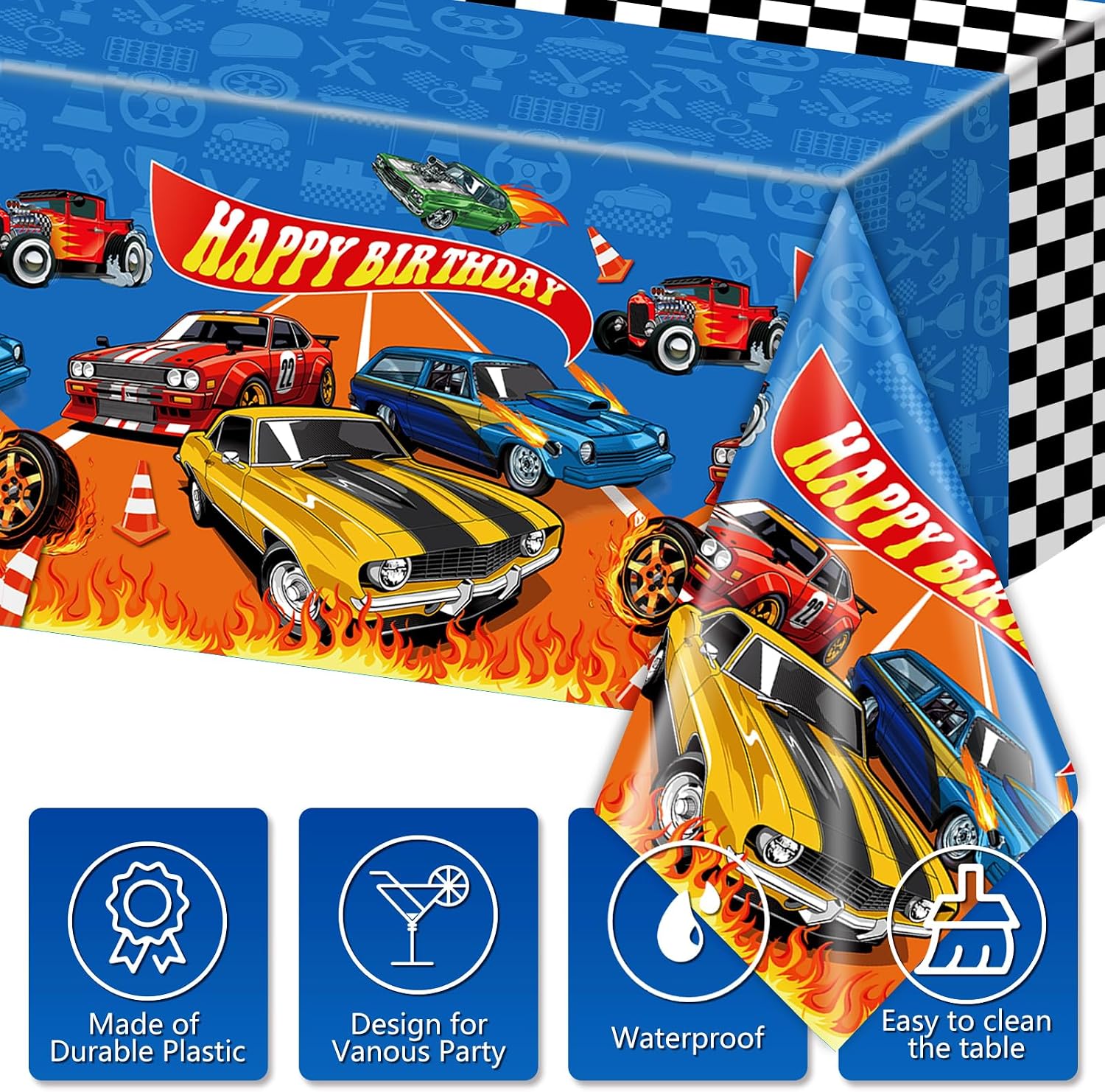 3pcs Racing Car Birthday Party Decorations Race Car Party Tablecloths | Plastic Tablecloths Disposable Rectangular Watercolor Table Cover Kids Boys Birthday Decor 54 * 108inch