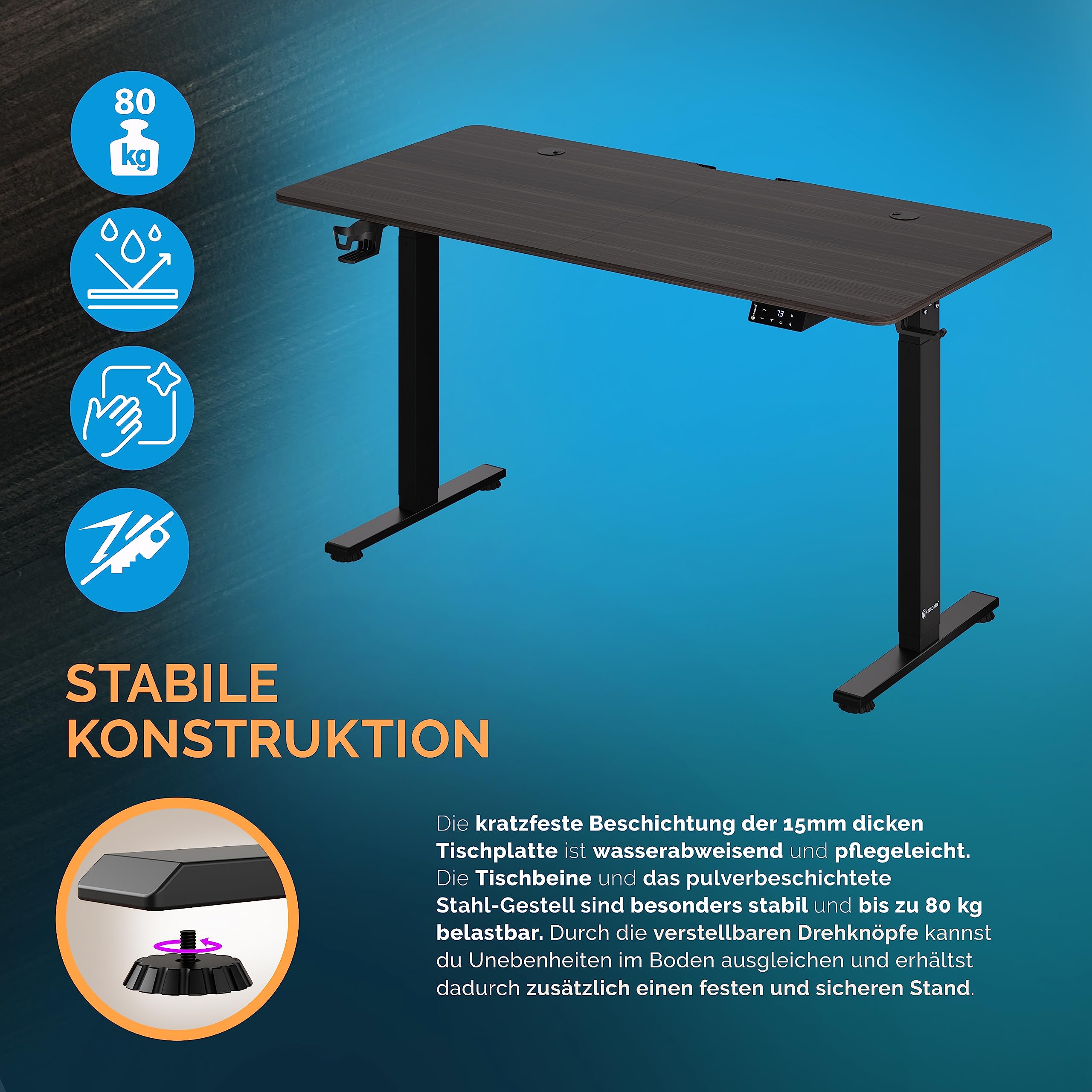 Casaria® Höhenverstellbarer Schreibtisch 140cm Beige Gestell Tischplatte Gaming Tisch LCD Display Memoryfunktion Elektrisch mit Zubehör Computertisch Büro