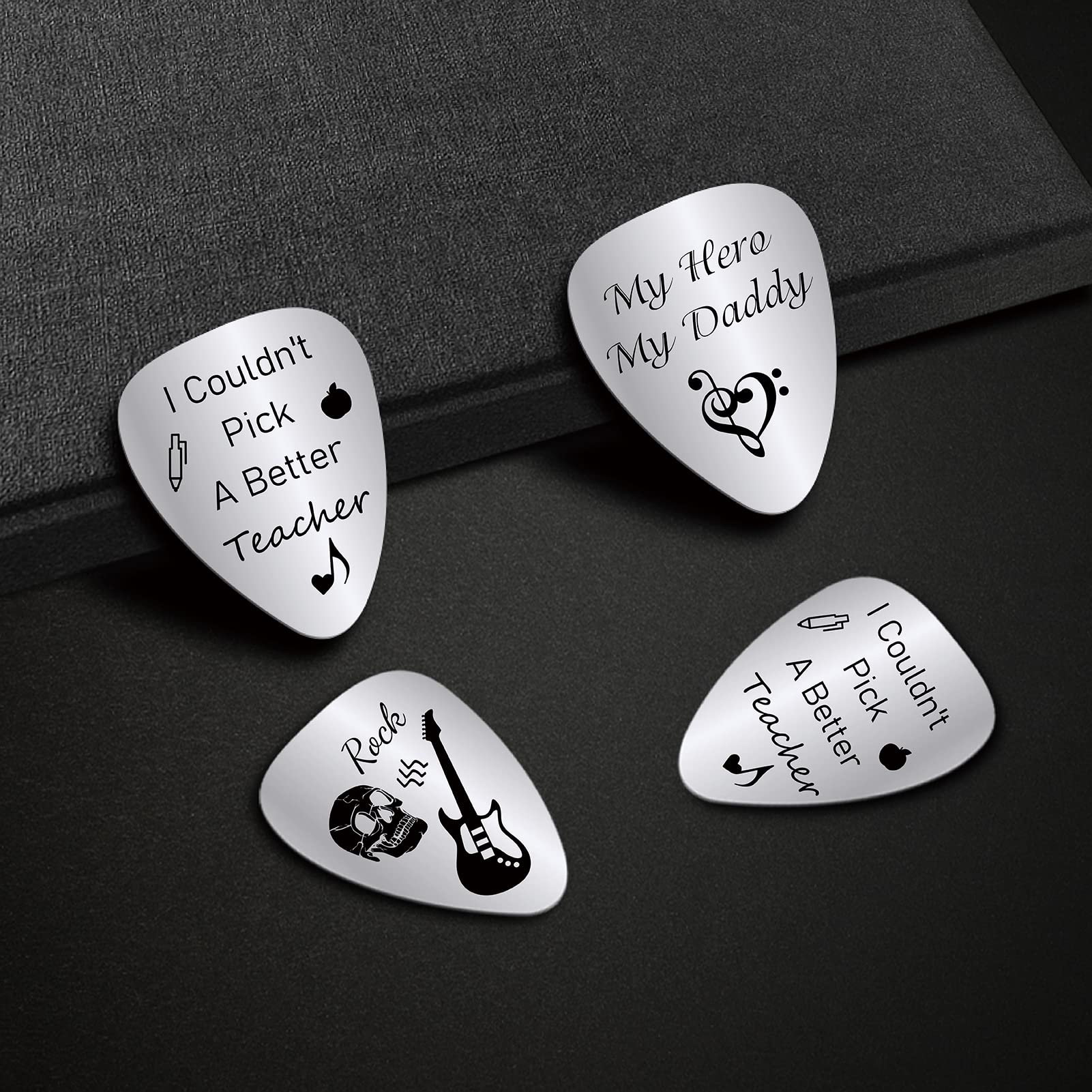 CREATCABIN 2pcs I Couldn't Pick A Better Teacher Guitar Picks Stainless Steel Bass Acoustic Electric Rock Picks Thank You Teacher Gifts for Musician Women Men with PU Leather Keychain 1.26 x 1 Inch - Image 4