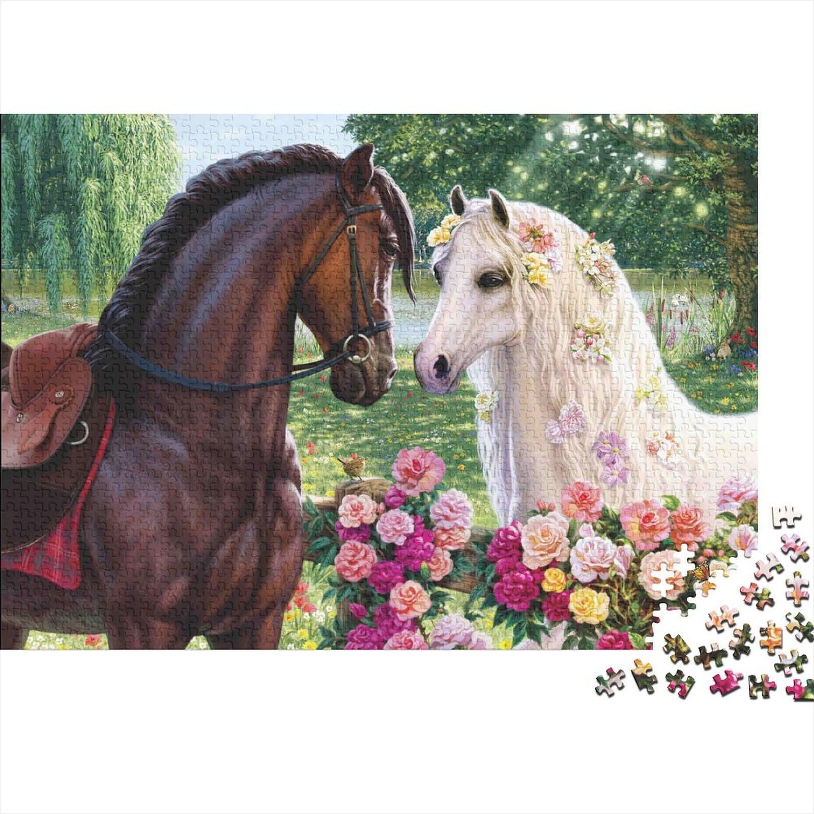 Horses in Garden Premium Paper Puzzle Two Horses Jigsaw Relaxing Educational High Difficulty Colourful for Family Interactive Games 38x26cm/1000pcs — image 1