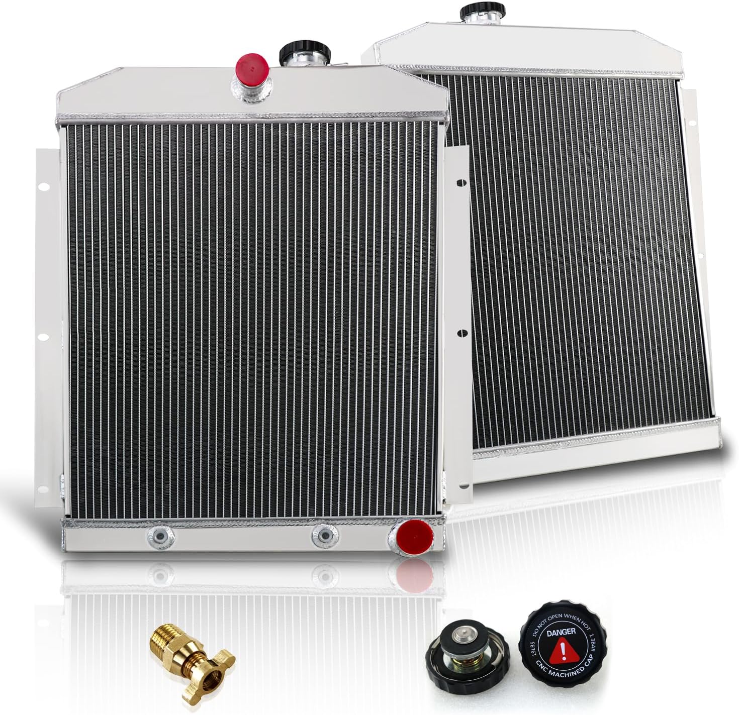 3 Row Core All Aluminum AE5100 EC5100 Radiator Assembly Compatible with 1947-1954 48 49 50 51 52 53 Chevy Base Truck 3100/3600/3700/3800/3900 3.5L 3.8L 4.3L L6 (3 Row Core - 5100)