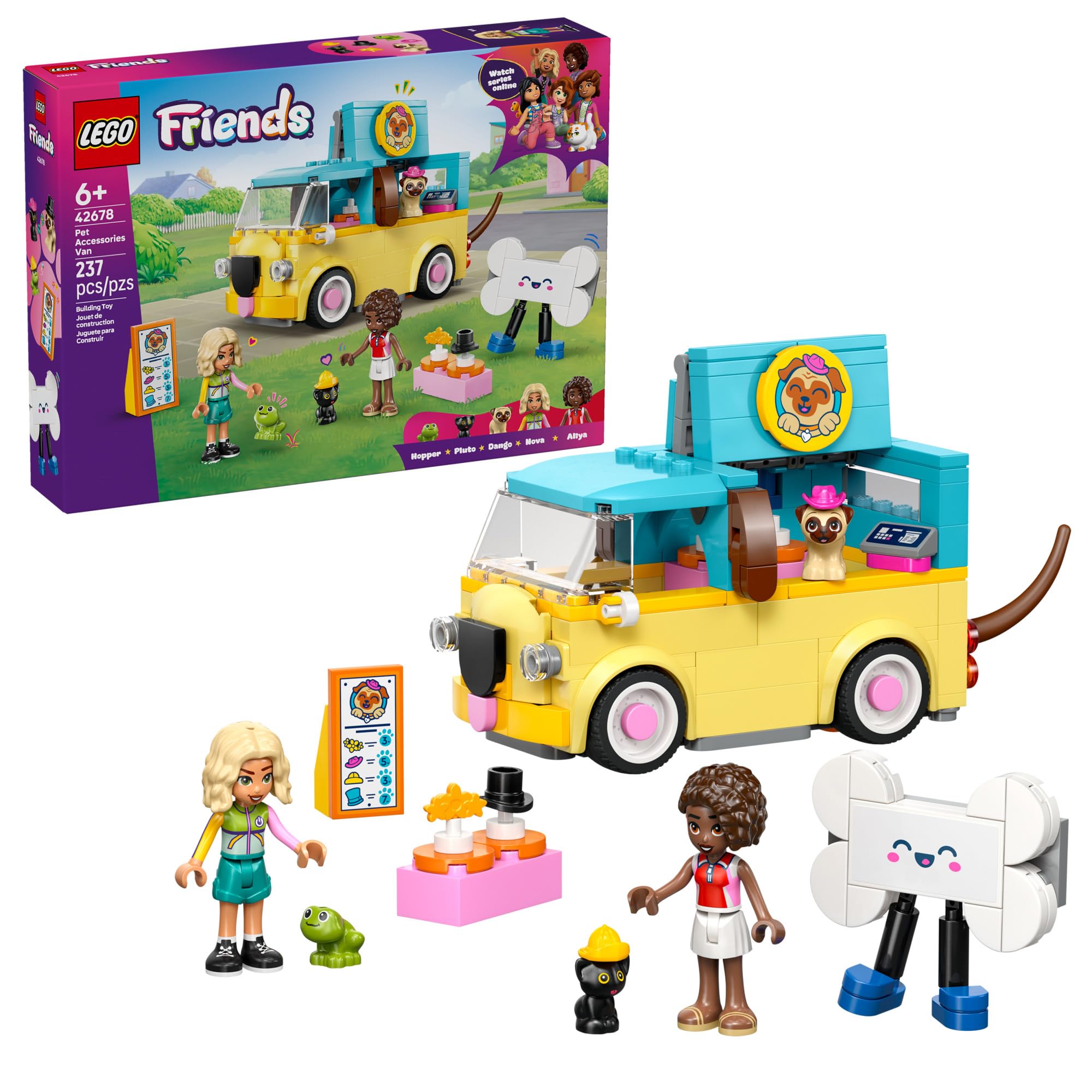 LEGO Friends Pet Accessories Van Building Toy for Girls & Boys - Pretend Play Set for Kids, Ages 6+ - W/Nova & Aliya Minidolls, 3 Pet Figures, &
