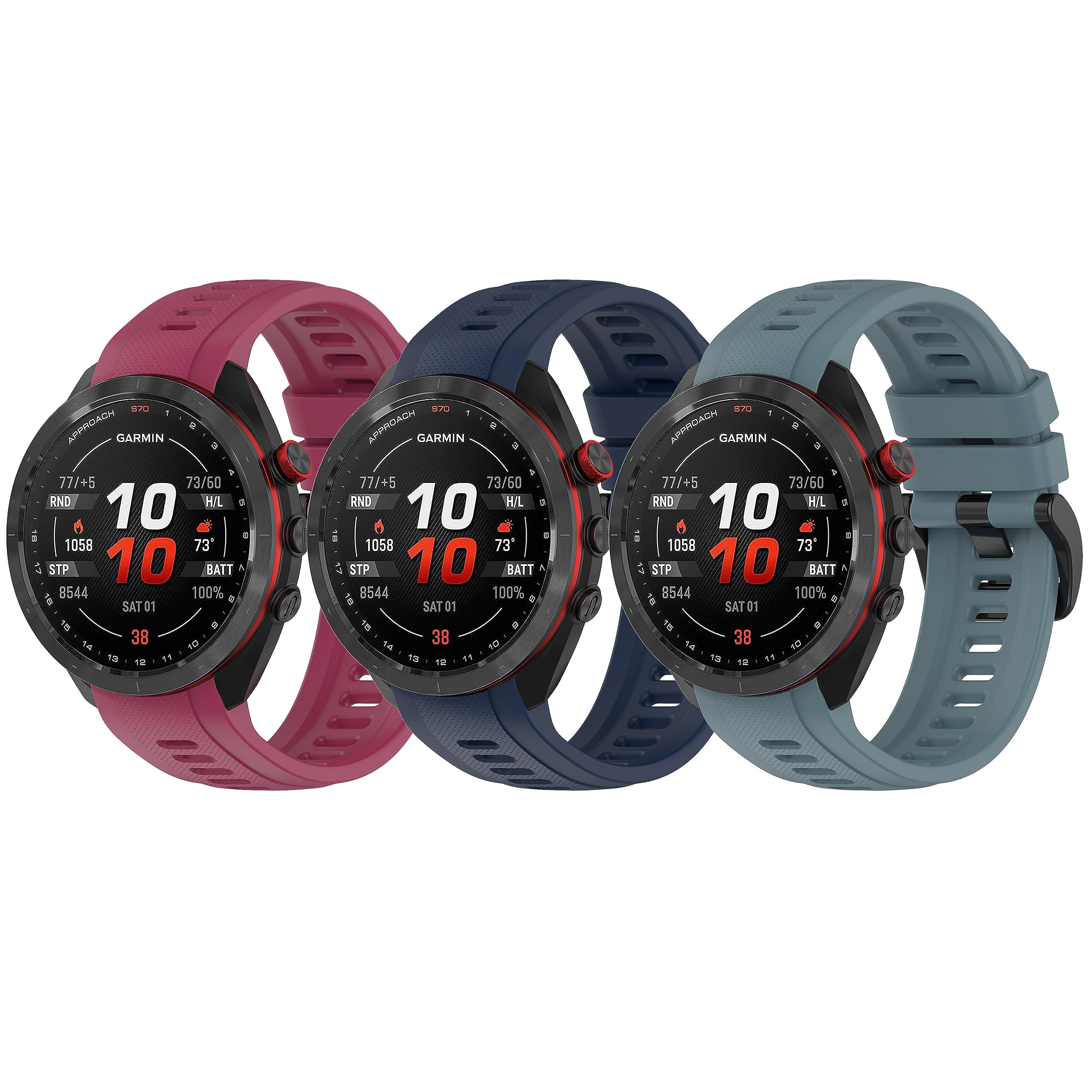 FitTurn 3 Pack Silicone Bands for Garmin Approach S70 42mm 47mm, Soft Sport Waterproof Strap Replacement Wristband for Approach S70 Smartwatch Women Men