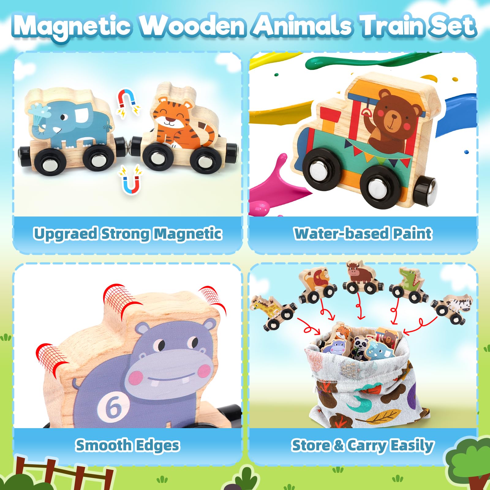Montessori 1 2 3 Anni, Regalo Bambino 1 Anno Gioco Bambino 2 Anni Giochi Educativi regalo per bambino e bambina 2-3-4 anni giocattolo per bambini trenino magnetico giocattolo in legno 2-3 anni