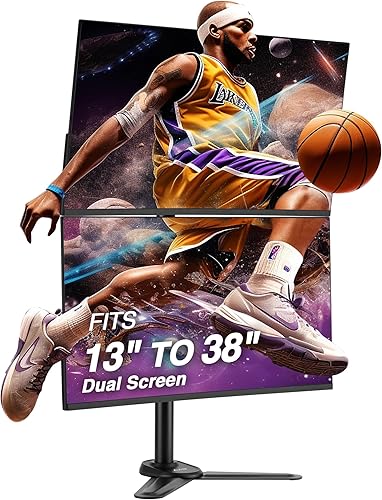 AVLT Soporte de montaje para monitor ultraancho vertical de 38 pulgadas, dos pantallas apiladas de 26.5 libras en poste de alta resistencia, ahorra
