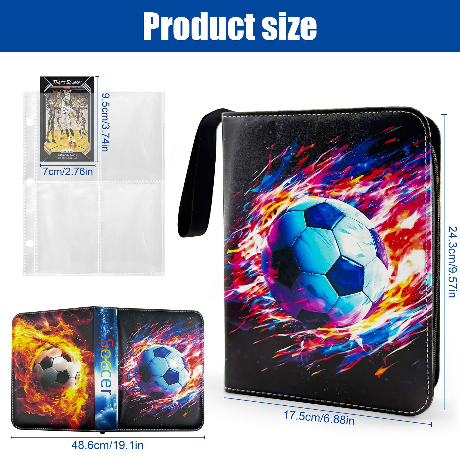 Football Card Binder Waterproof PU Football Card Holder Portable Trading Card Binder for Football 50 Page 400 Pockets Football Trading Card Album for Sports Cards,Game Cards - Image 2