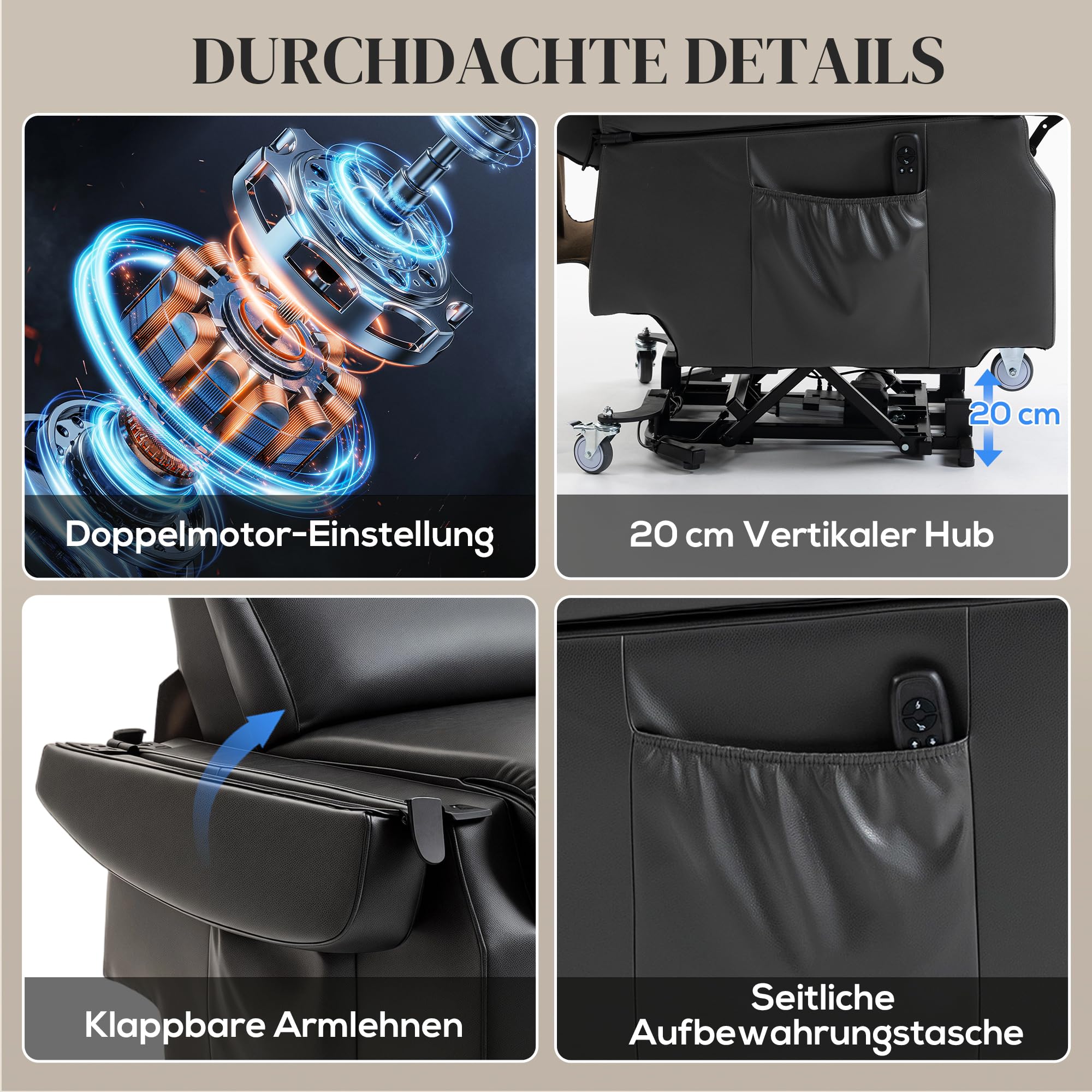 HOMCOM Fernsehsessel mit Aufstehhilfe Elektrisch Relaxsessel Dunkelgrau