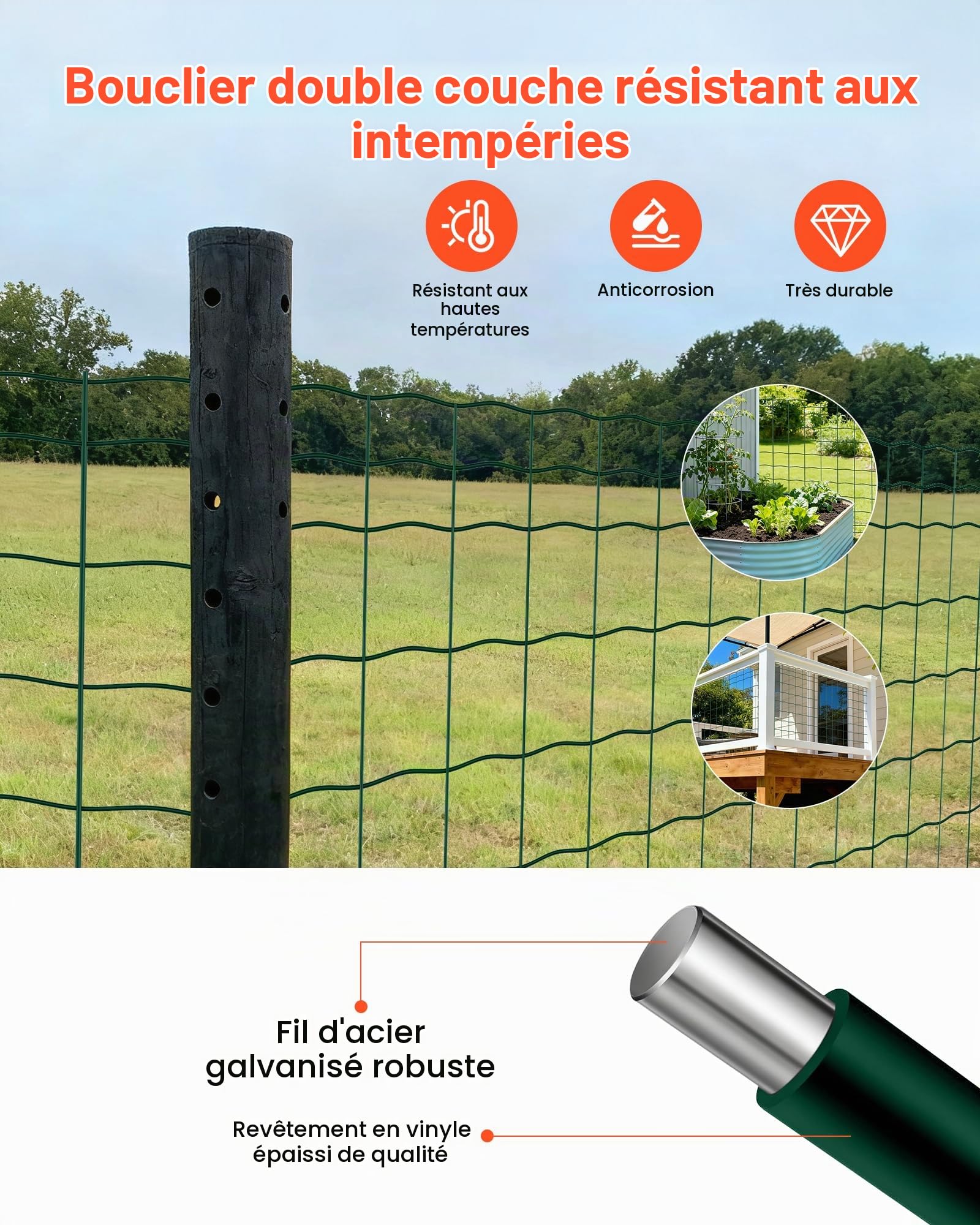 VEVOR Grillage Métallique Vert Maille 10 x 10 cm Rouleau Grillage Clôture à Mouton Soudé 1 x 20 m Fil en Fer Galvanisé Revêtement Vinyle PVC Diamètre Fil 2,1 mm pour Jardin Enclos Cage Animaux Ranchs