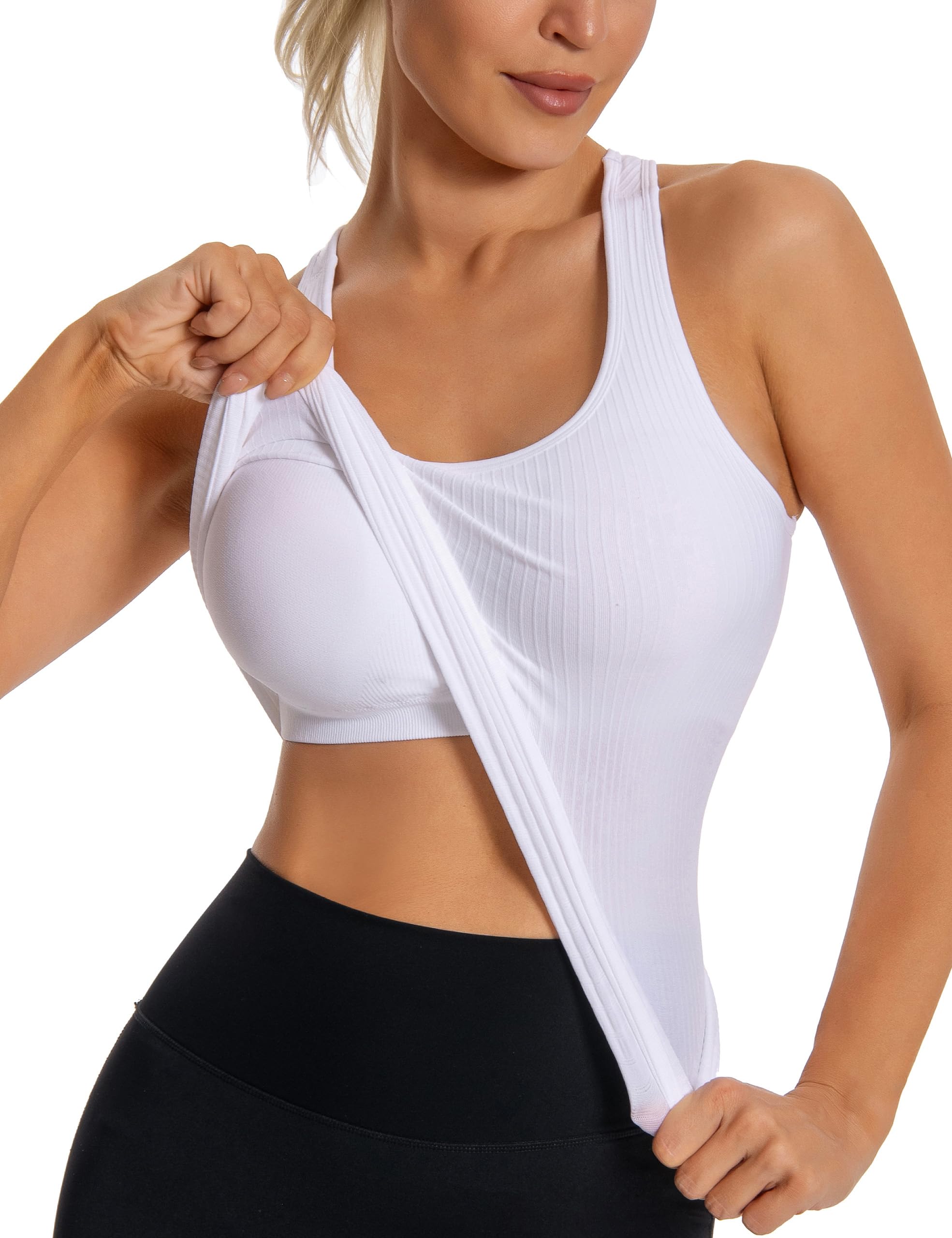 MathCat Workout Tank Tops for Women with Built in Bra, Sleeveless Gym Tops Seamless Racerback Athletic Yoga Shirts