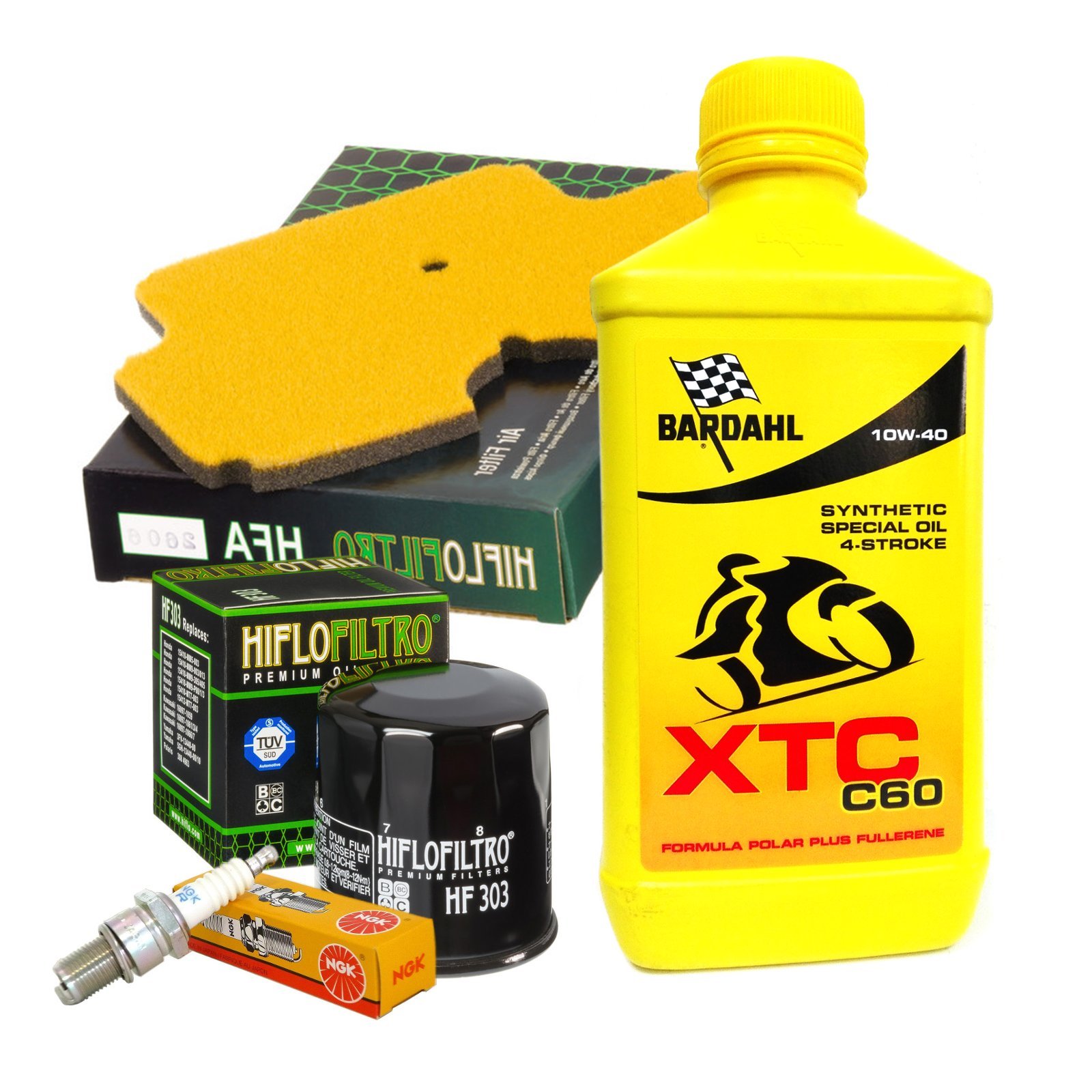 KIT TAGLIANDO BARDAHL XTC C60 10W40 FILTRO OLIO ARIA CANDELE PER KAWASAKI ER-6N 2007/2008
