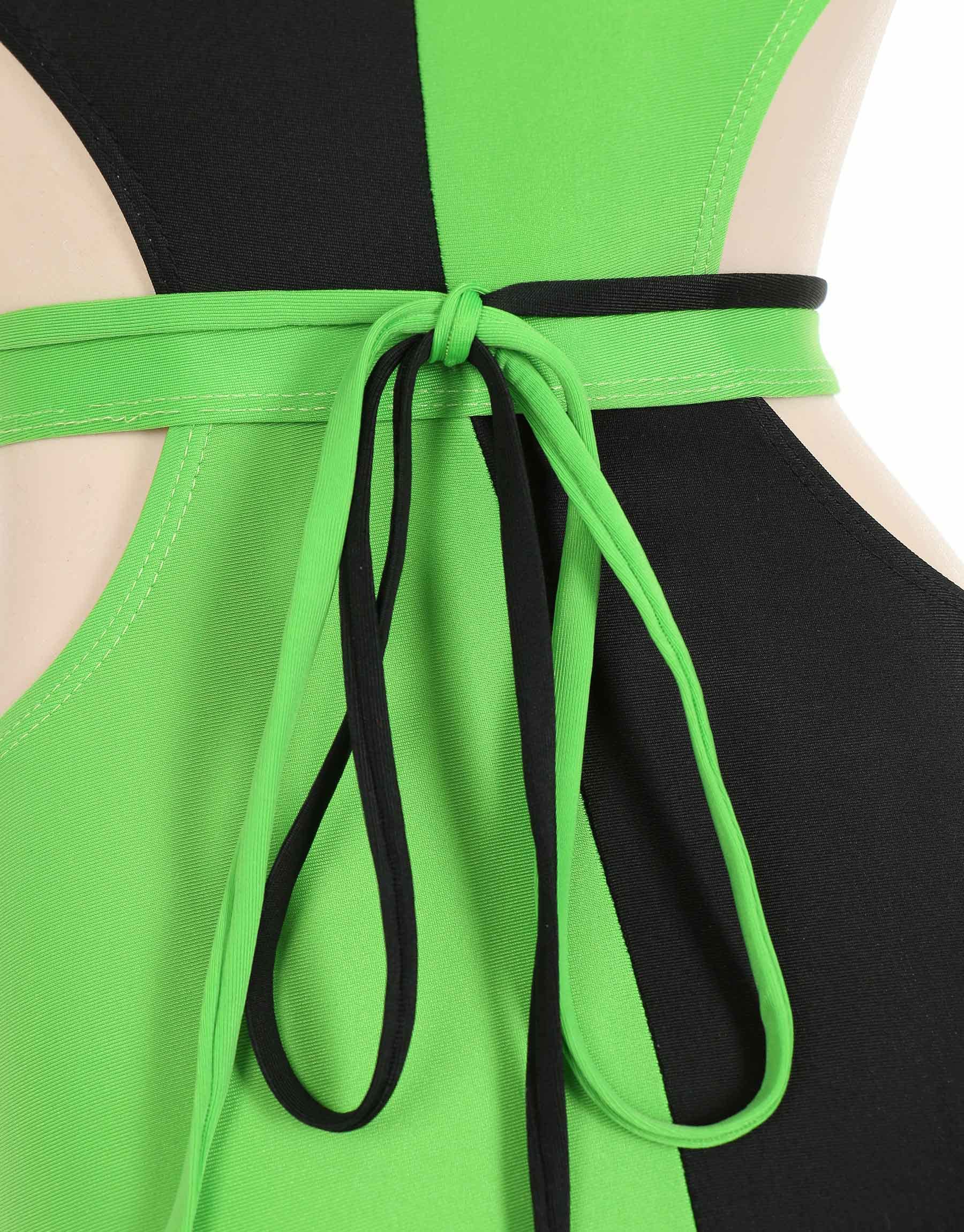 MEOWCOS Women's One Piece Swimwear Gothic Swimsuit Green and Black Spliced Cutout Bathing Suit: Small Black and Green