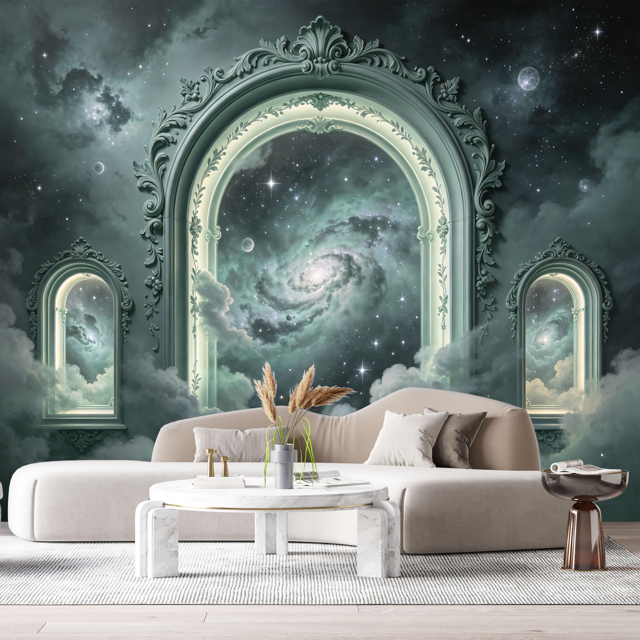 Custom Size Wall Mural Galaxy Starry Night Space Arch Window 3D Trompe L'Oeil SelfAdhesiveWall Fabric Removable Wallpaper Wall Decor for Living Room Bedroom Bathroom
