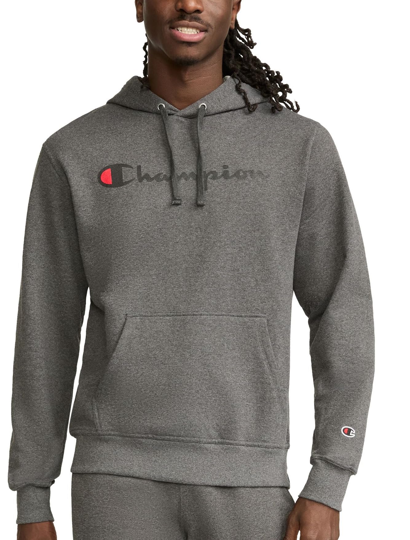 Champion Men's Graphic Powerblend Fleece Hood Sweatshirt, Granite Heather-y06794, L