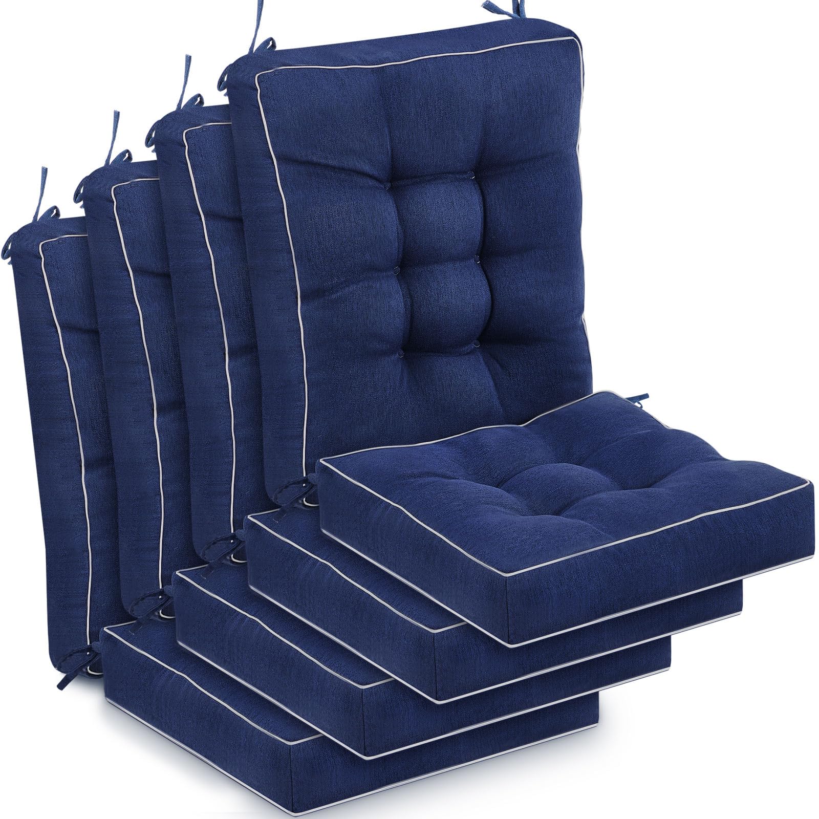 Photo 1 of Juexica 4 Sets Outdoor Patio Cushions High Back Outdoor Chair Cushions Rocking Cushion Patio Fastness Chair Pads with Ties for Seasonal Indoor Home Office(Navy Blue,16 x 16 x 3.5)