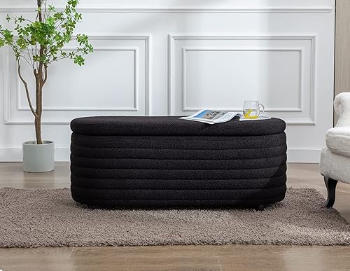 Miniatura 4 de LZAREAL Banco otomano de almacenamiento de 45.5 pulgadas, banco tapizado de piel sintética para dormitorio, sala de estar, dormitorio y pasillo,