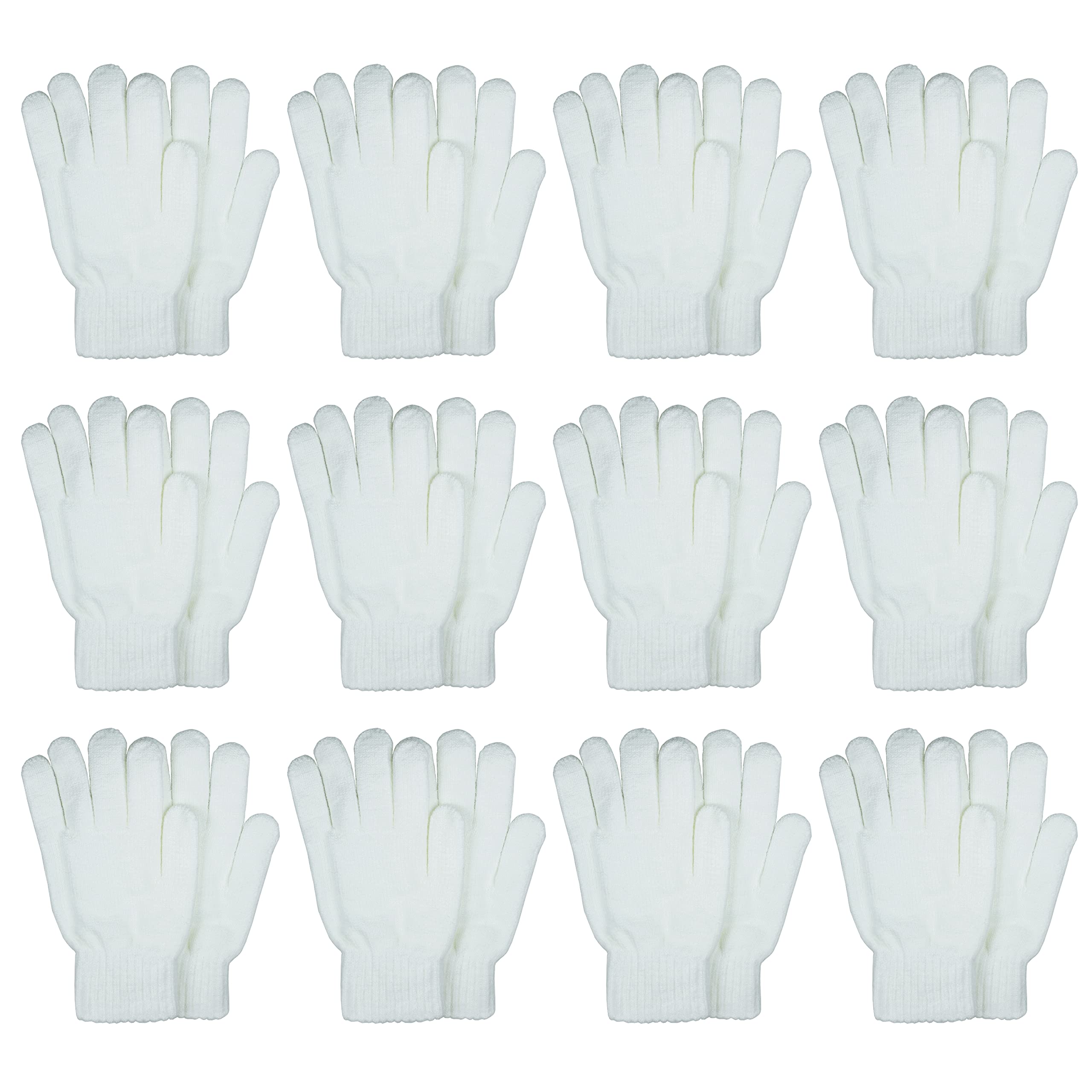 Gelante 12 Pairs Knitted Magic Stretch Winter Gloves for Men and Women, Warm Gloves for Cold Weather 2098G White