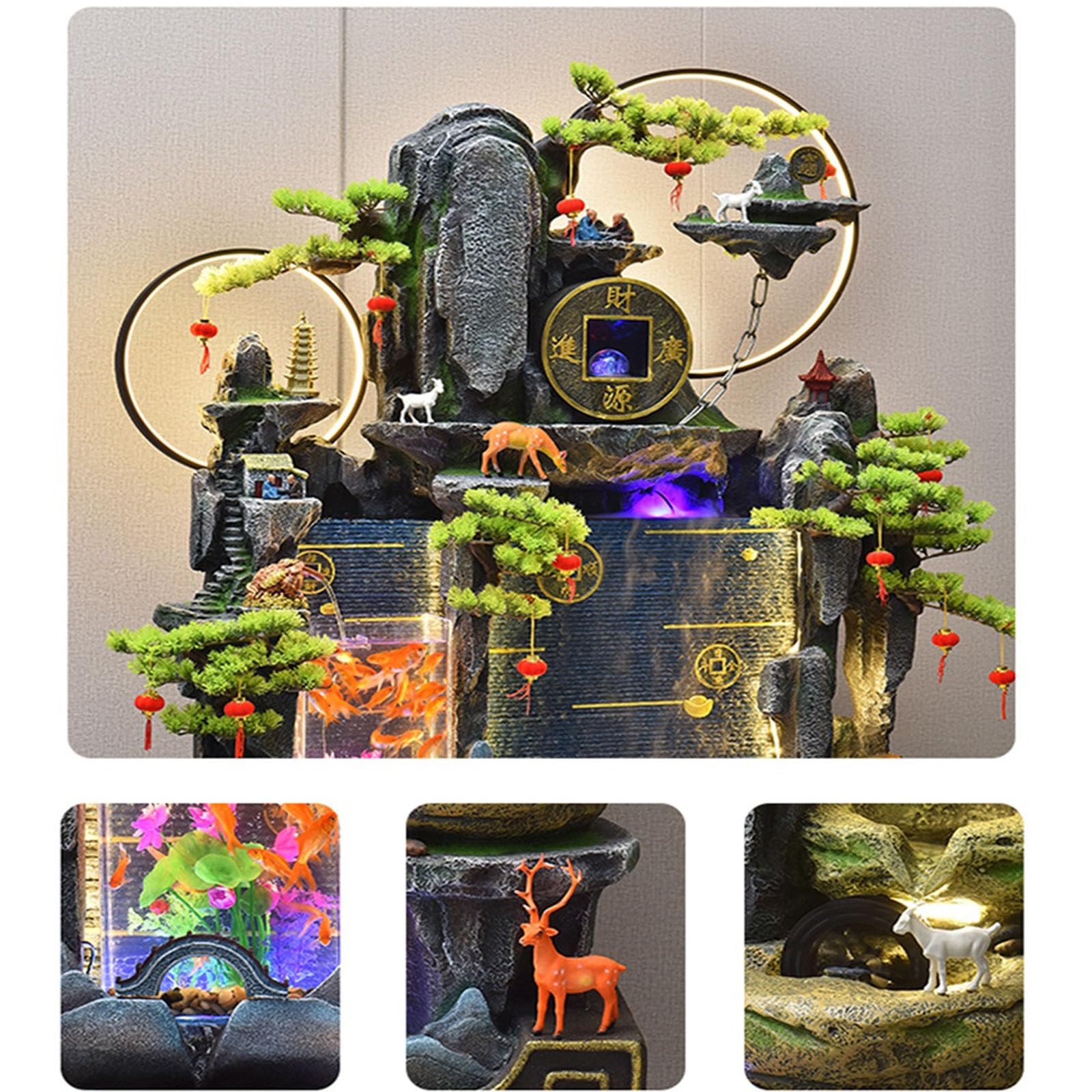 Fuente de suelo de pie para sala de estar, Fuente de pie for sala de estar con estanque de peces, decoración del vestíbulo de la oficina con fuente de cascada de rocalla, for un ambiente hogareño sere