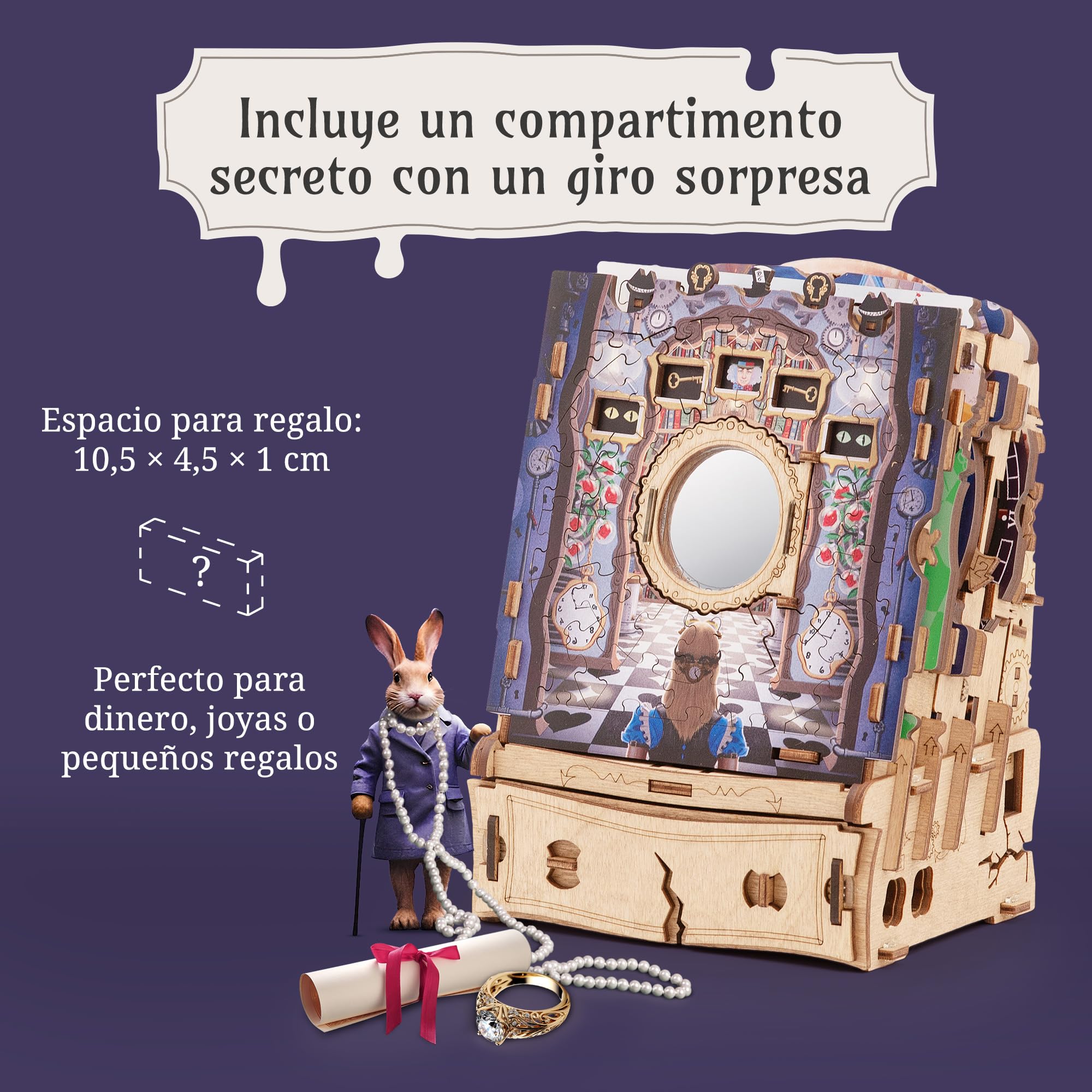 iDventure Cluepuzzle Wonderbox of Alice | Juego de Escape Room | Alicia en el País de Las Maravillas 3D Puzzle | Caja de Regalo | Cofre del Tesoro | Caja de Rompecabezas secuencial | Regalo de Dinero