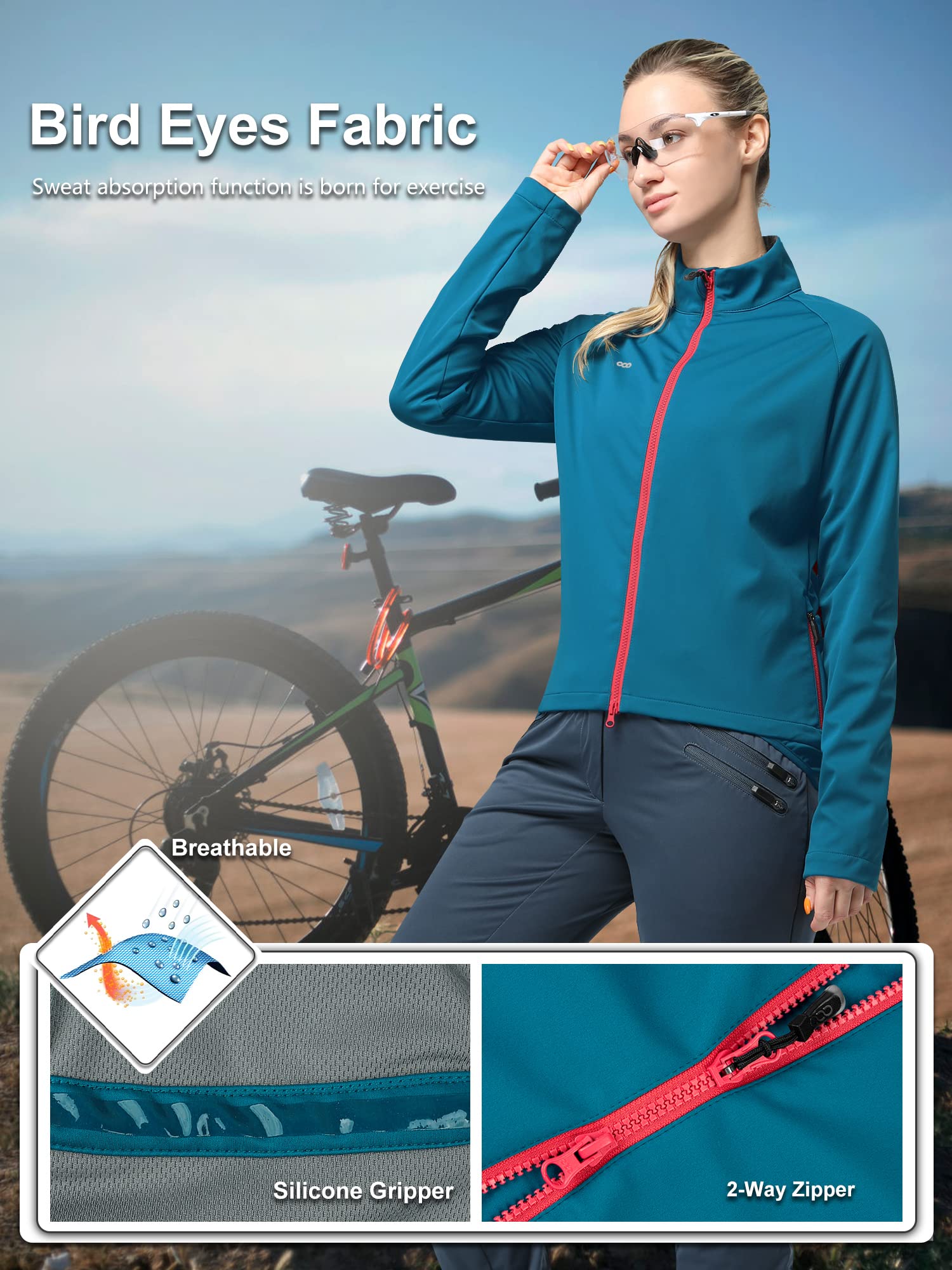 33,000ft Chaquetas de ciclismo para mujer, chaquetas cortavientos e impermeables con tiras reflectantes y mangas desmontables para ciclismo, running, senderismo y montañismo