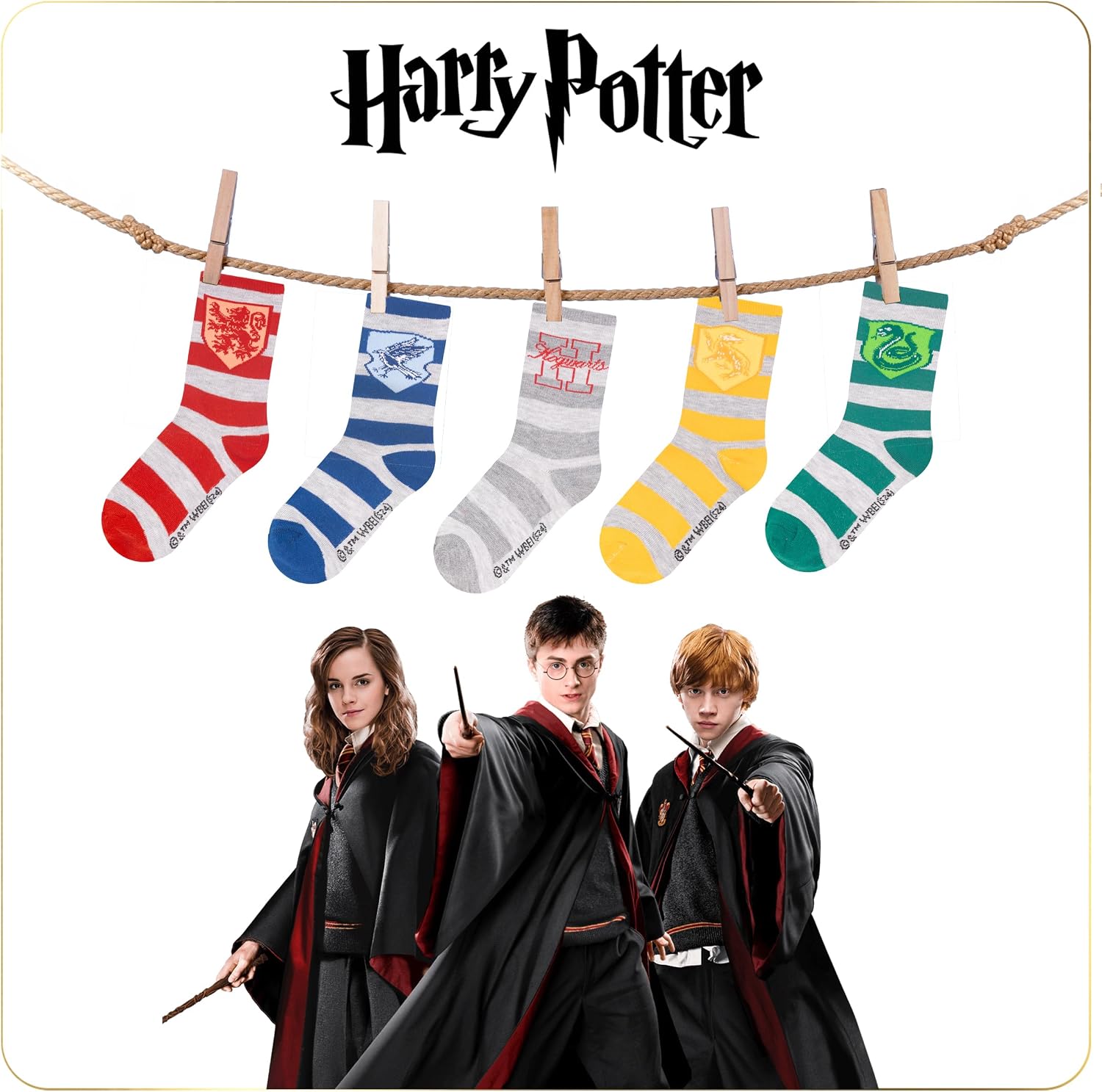 Harry Potter Boys Athletic Socks - 5 Pack of High-Cut Striped Socks Featuring Iconic Hogwarts Colors for Ages 4-10