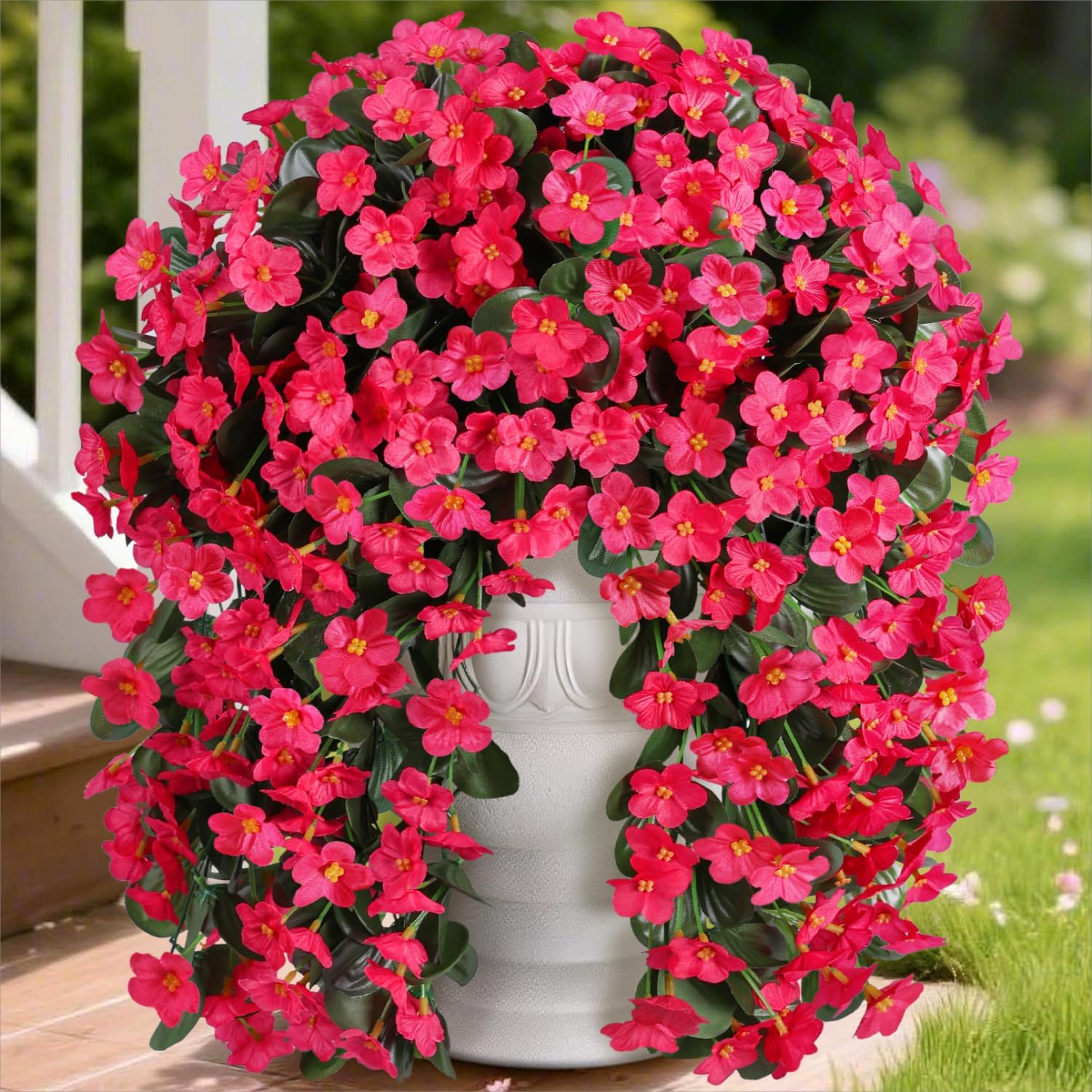 HyeFlora Artificial Fake Hanging Flowers for Spring Outdoor Outside Decoration, 2PCS Faux Silk Hotpink Daisy Plants UV Resistant Look Real Orchid Vines for Indoor Home Balcony Porch Planter