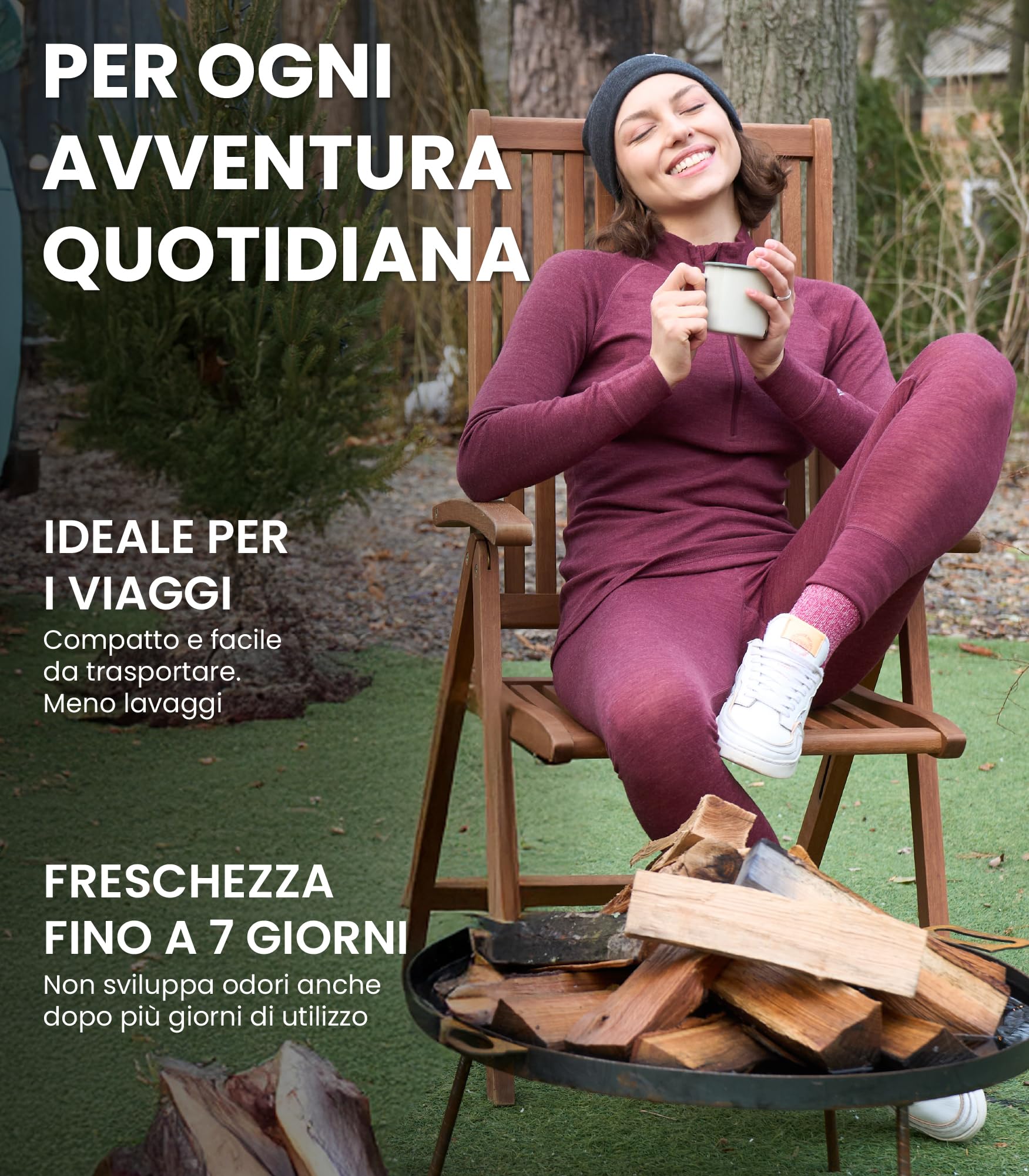 Merino.tech Completo Lana Donna Merinos - Intimo Termico Merino Maglia e Pantalone con Calzini Leggero, Medio, Pesante