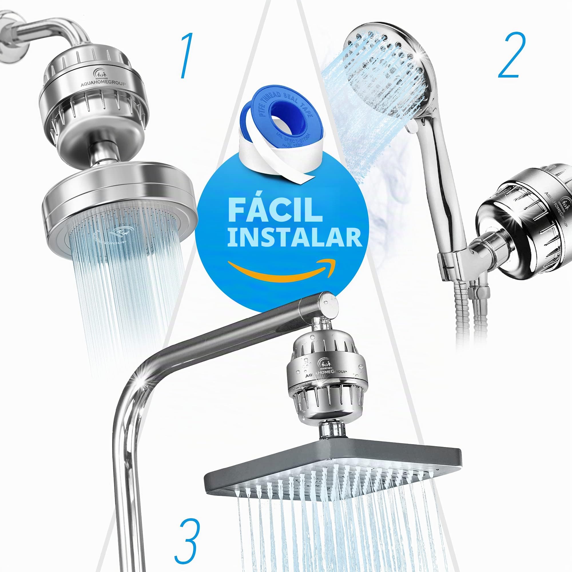 AquaHomeGroup 20 niveles de filtro de ducha de cal con vitamina C – Filtro de agua de ducha para la eliminación de cloro y fluoruro – Incluye 2 accesorios – Flujo de agua constante alcachofa de ducha