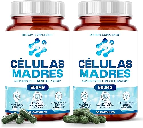 Suplementos de células madre de 500 mg (120 cápsulas) Natural Anti-Envejecimiento y Longevidad Apoyo con Espirulina y Clorella, Impulsa la