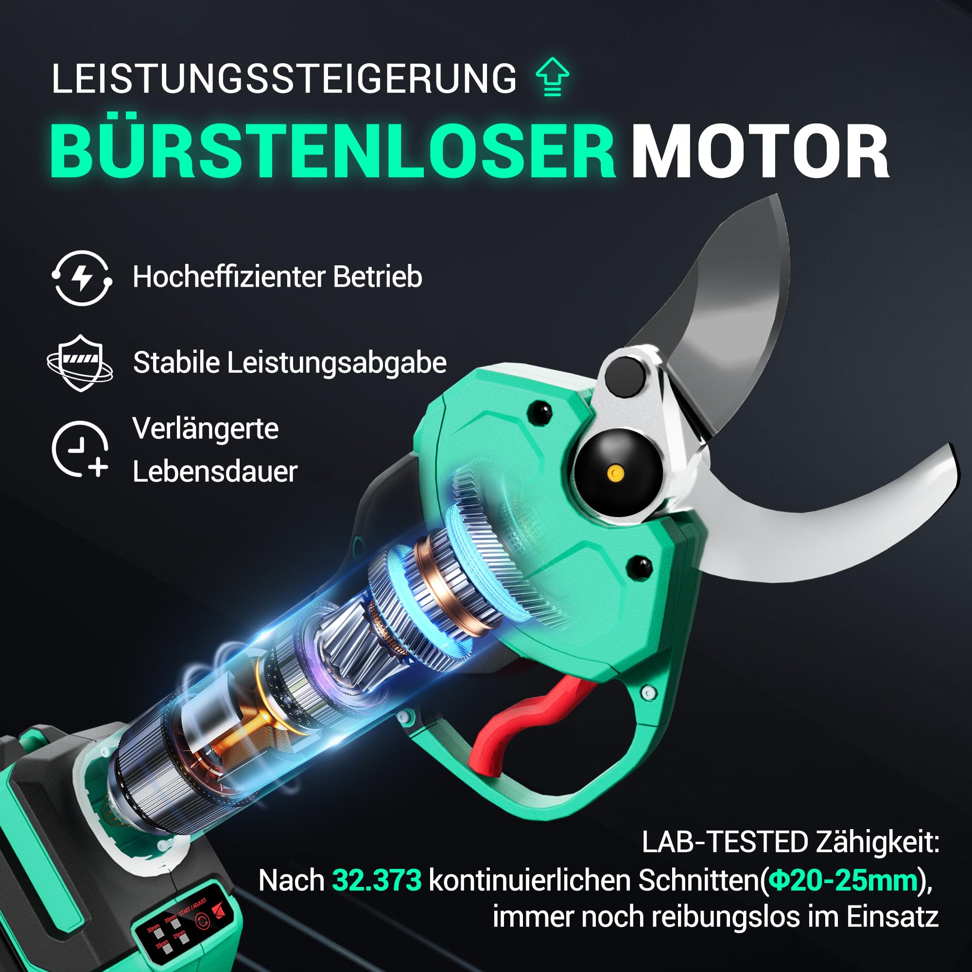 DCA Akku Astschere 20V Bürstenlose, Max 35mm Elektrische Gartenschere mit 2.0Ah Akku und Ladegerät, Professionelle Elektro-Baumschere mit Portable Safety Sleeve für Zweige, Sträucher, Stämme