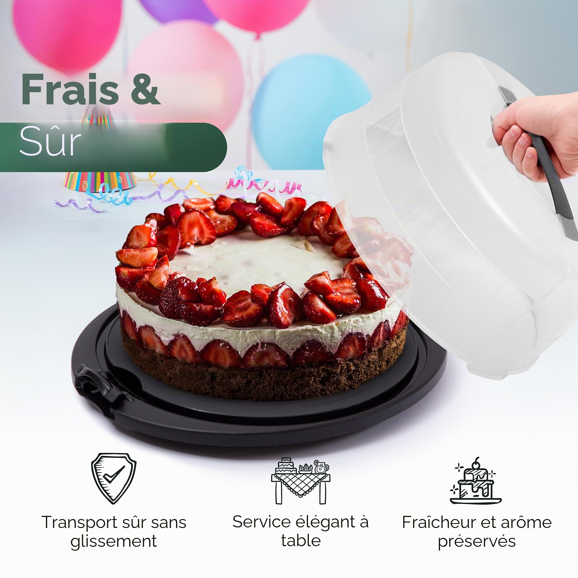 Novaliv Lot de 3 boîtes de transport rondes, rectangulaires et rectangulaires avec couvercle, pour gâteau, dessert, fête, transport de gâteau