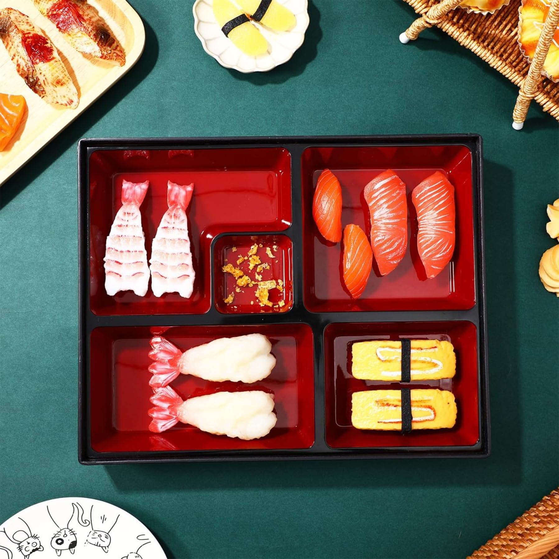 Scatola Pranzo Vassoio Sushi Giapponese, Scatola Sushi 5 Pezzi, Contenitore per Il Trasporto di Cibo, Vassoio Snack Scuola Ristorante Famiglia