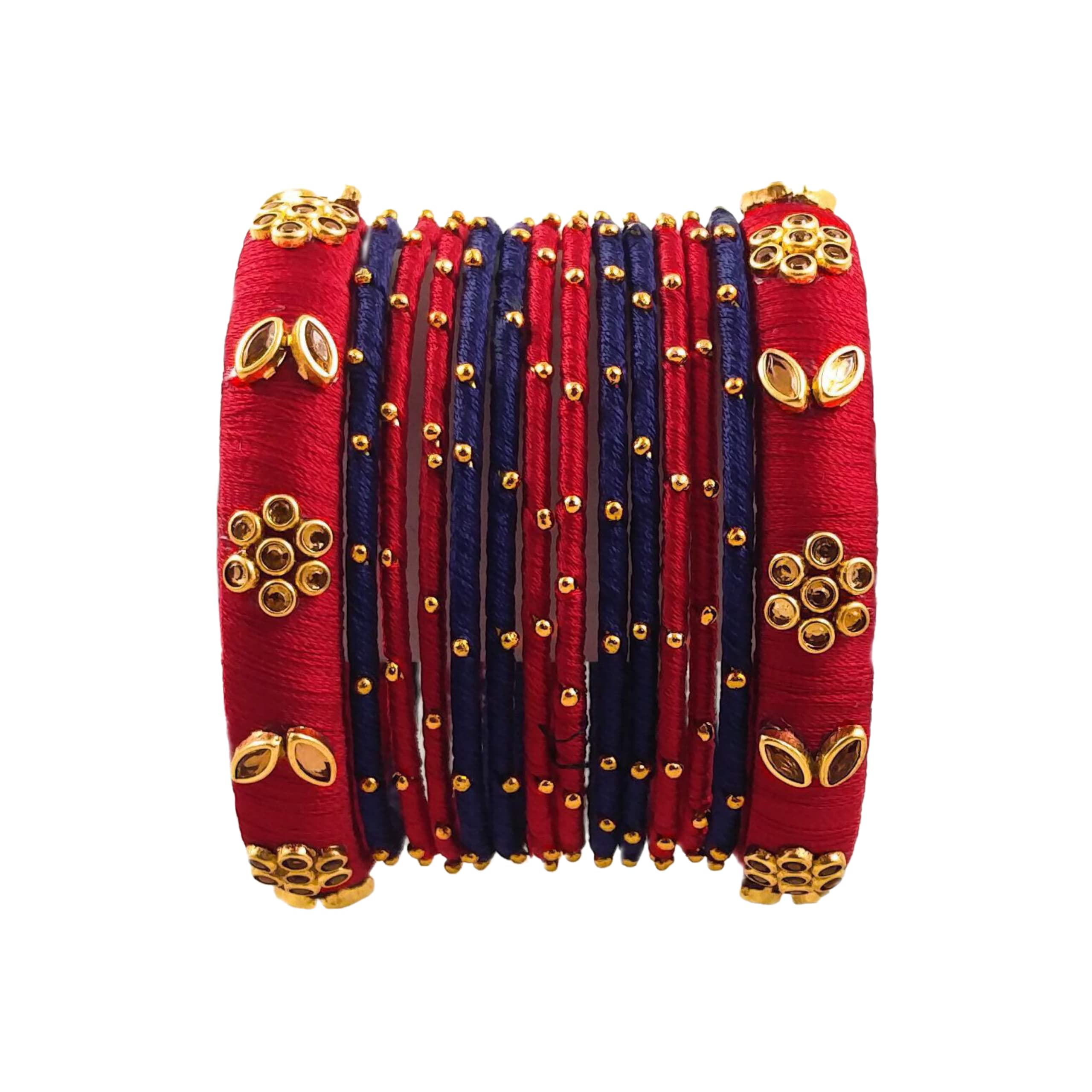 Yaalz Silk Thread Kundan Embellished Bangles for Babies, Girls and Women for Festival, Traditional, Birthday, Everyday Office-casual wear in Red & Navy Blue Colors (B0B2RL6L5D) Amazon Price History, Amazon Price Tracker