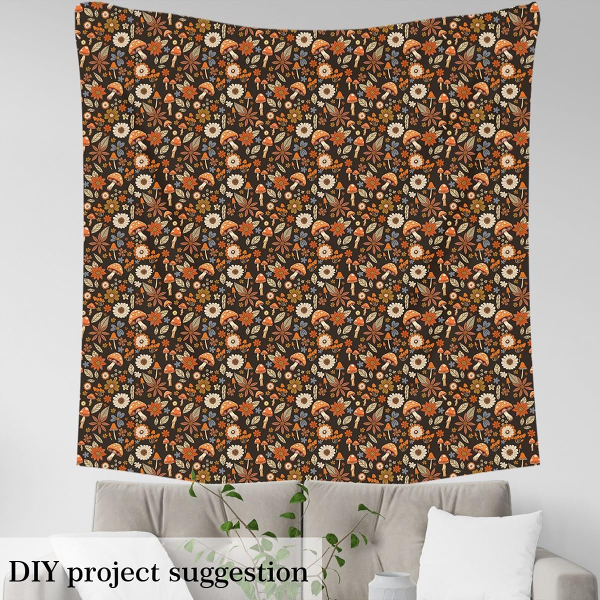 Hippie Flower Fabric by The Yard,60S 70S Groovy Flower Upholstery,Mushroom Blossom Decorative,Vintage Boho Floral Indoor Outdoor for Quilting,5 Yards,Orange