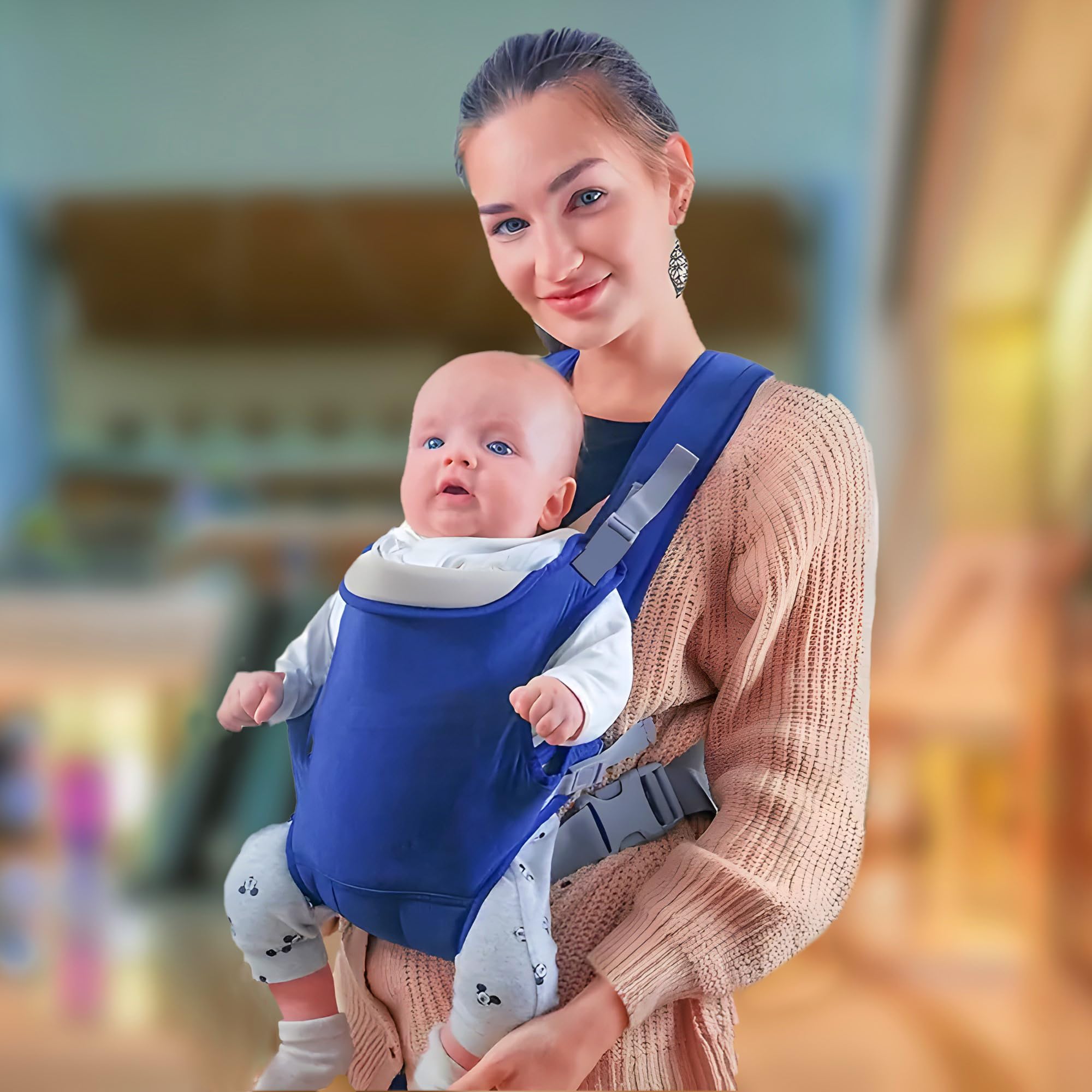 ZETO Baby Carrier 6 in 1 Convertible Baby Carrier with Hip Seat for Newborn to Toddler (Blue)