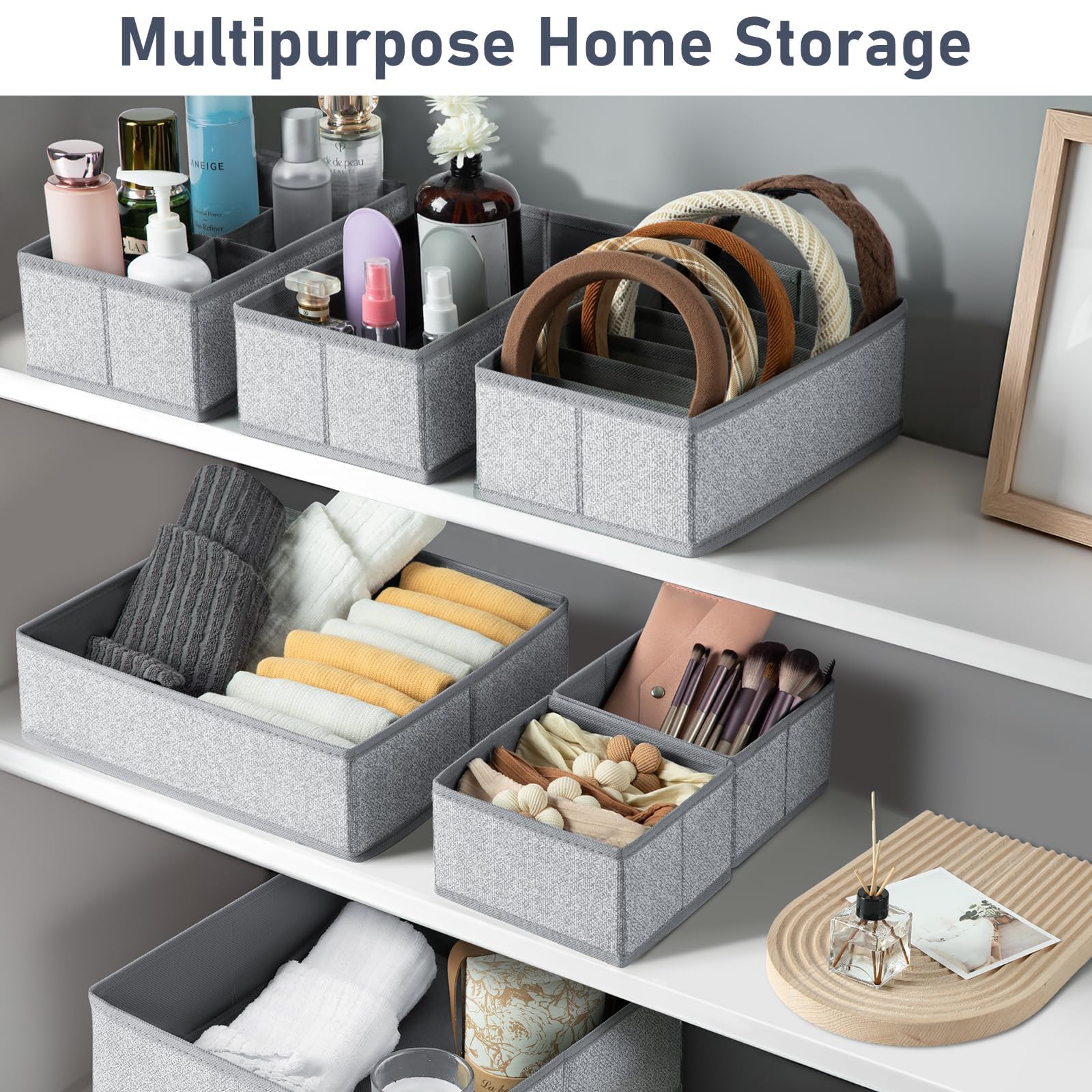 DIMJ Organizer Cassetti, Set da 7 Pezzi di Contenitori per armadio non Tessuta, Divisorio per Armadio Intimo Pieghevole, Organizer Cassetti Intimo Ripostiglio, Divisori per Cassetti, Grigio