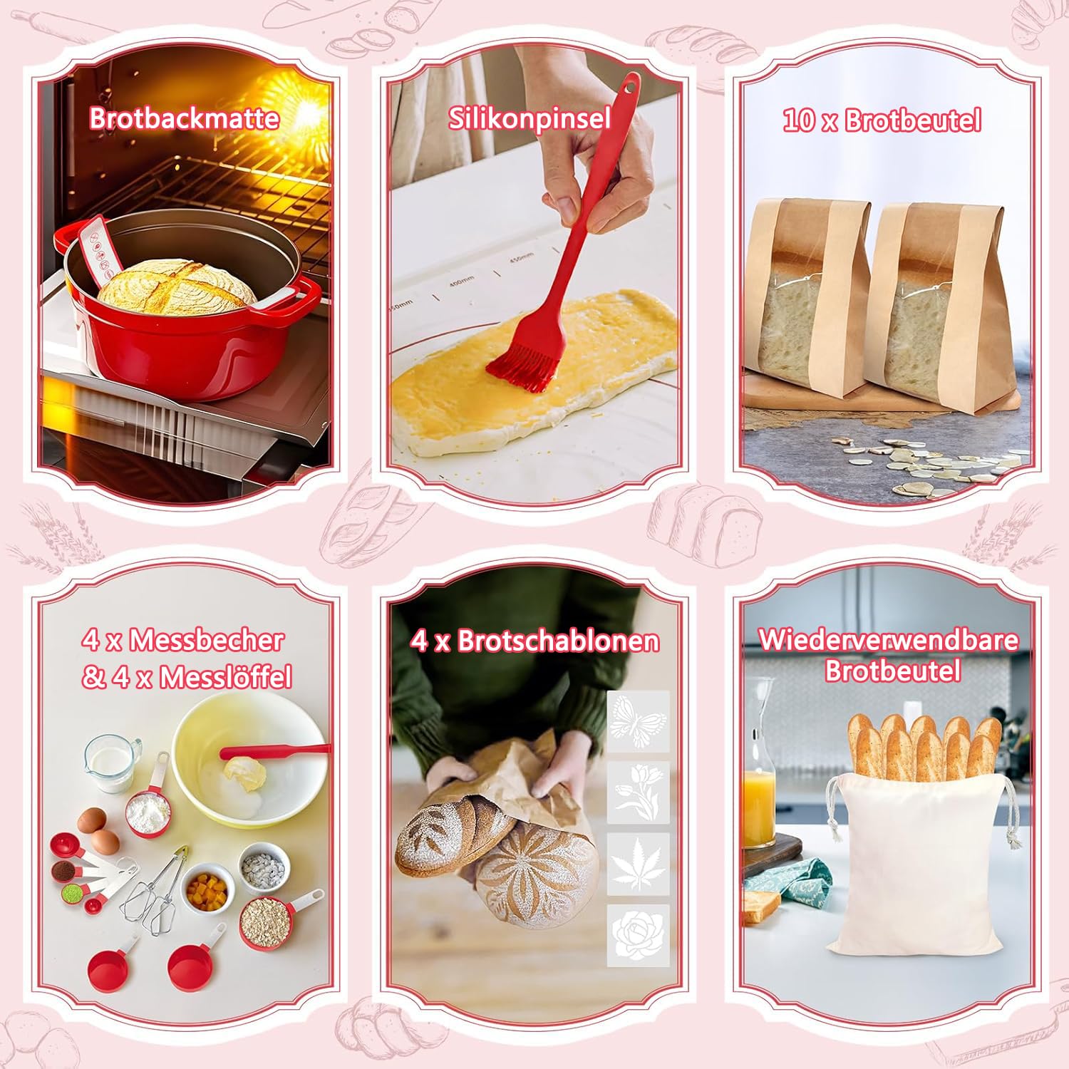 Sauerteig Starter Set, Gärkorb Brot Set mit 2 Gärkörbchen (23cm Runde & 25cm Ovale), Rattan, 1000ml Glasgefäß zur Sauerteiggärung, inkl. Teigschaber, Leineneinsatz, Brotschaber & mehr