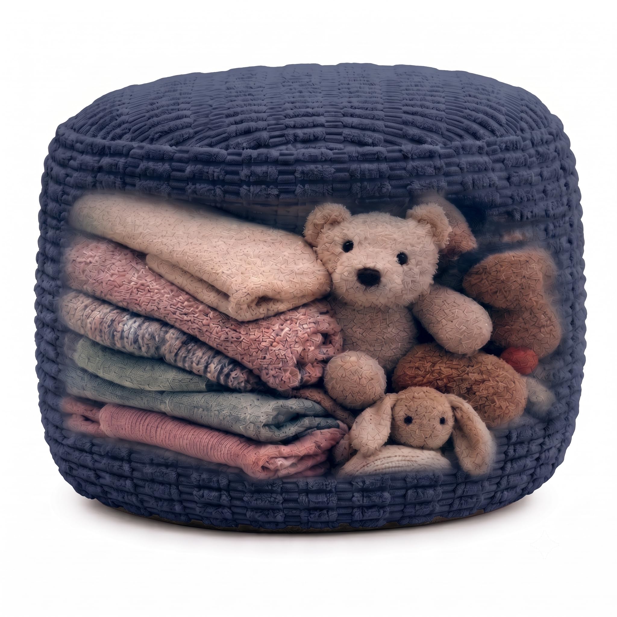 Round Pouf Ottoman Cover Only, Navy Blue, 24"x14", Corduroy Storage Cover