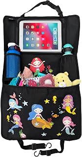 HECKBO 1x Kinder Auto Rückenlehnenschutz Organizer mit verstellbarer Tablet Tasche mit Touch Folie für bis 20" – Meerjungfrau Motiv - universal - 70x45cm – inkl. Thermotasche + Stretch-Netztasche
