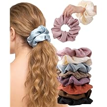 Jollybows 8Pcs Satin Silk Large Scrunchies for Women, Elastic Hair Ties Fashion Hair Band, Soft Scrunchy Classic Thick Ponytail Holders Hair Accessories Gifts for Women