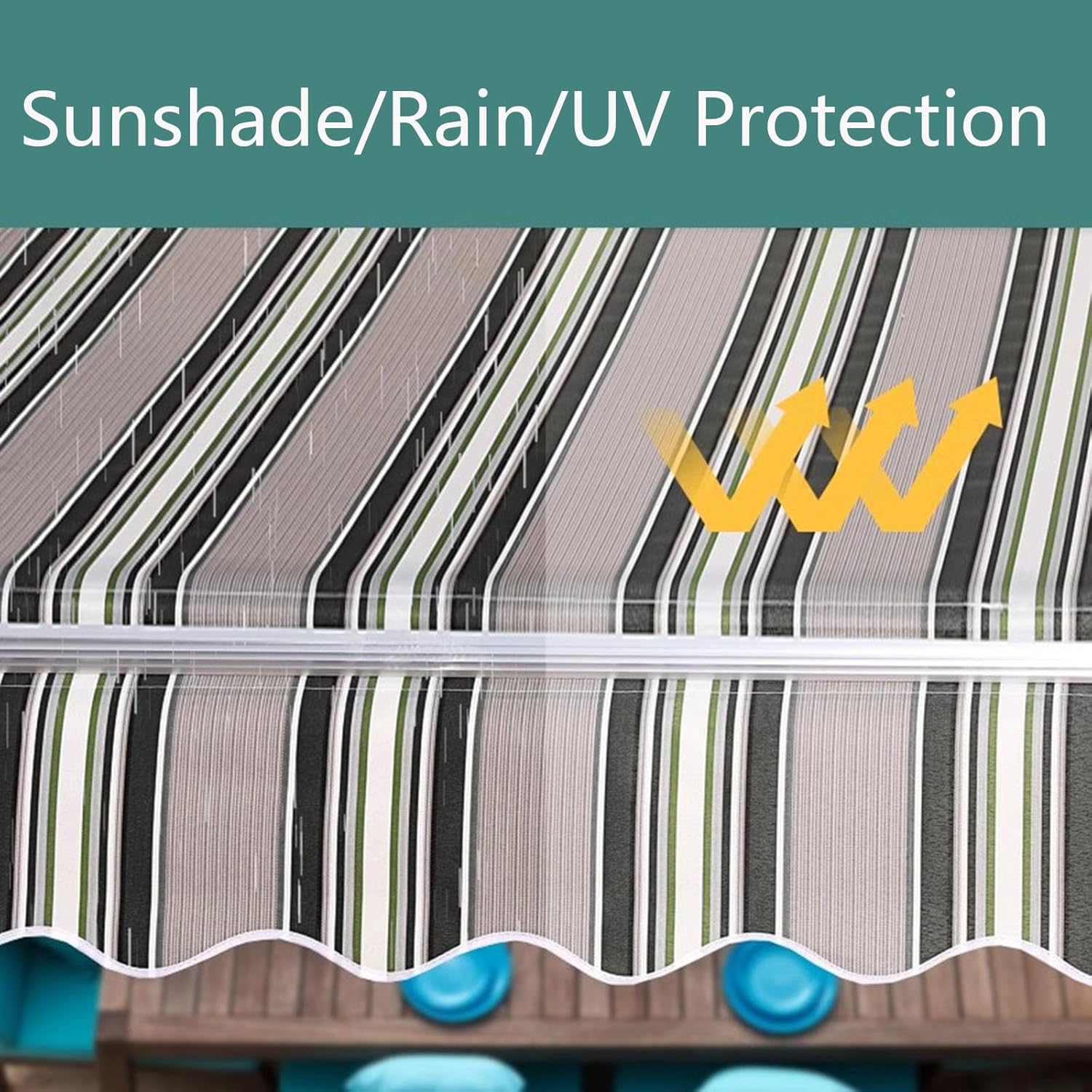 Outdoor Waterproof Sunshade Shelter Canopy for Yard Deck 5x3.5m Stripe Fabric Replacement Awnings