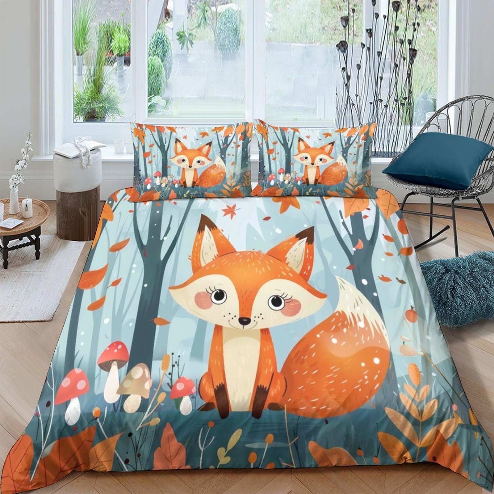 Ctjqhvkz Style-4 3D Printed Fox Forest Fitted Sheet Microfiber Soft Breathable Woodland Bed Cover For Bedroom Dorm Decor Protection Single（135X200cm）