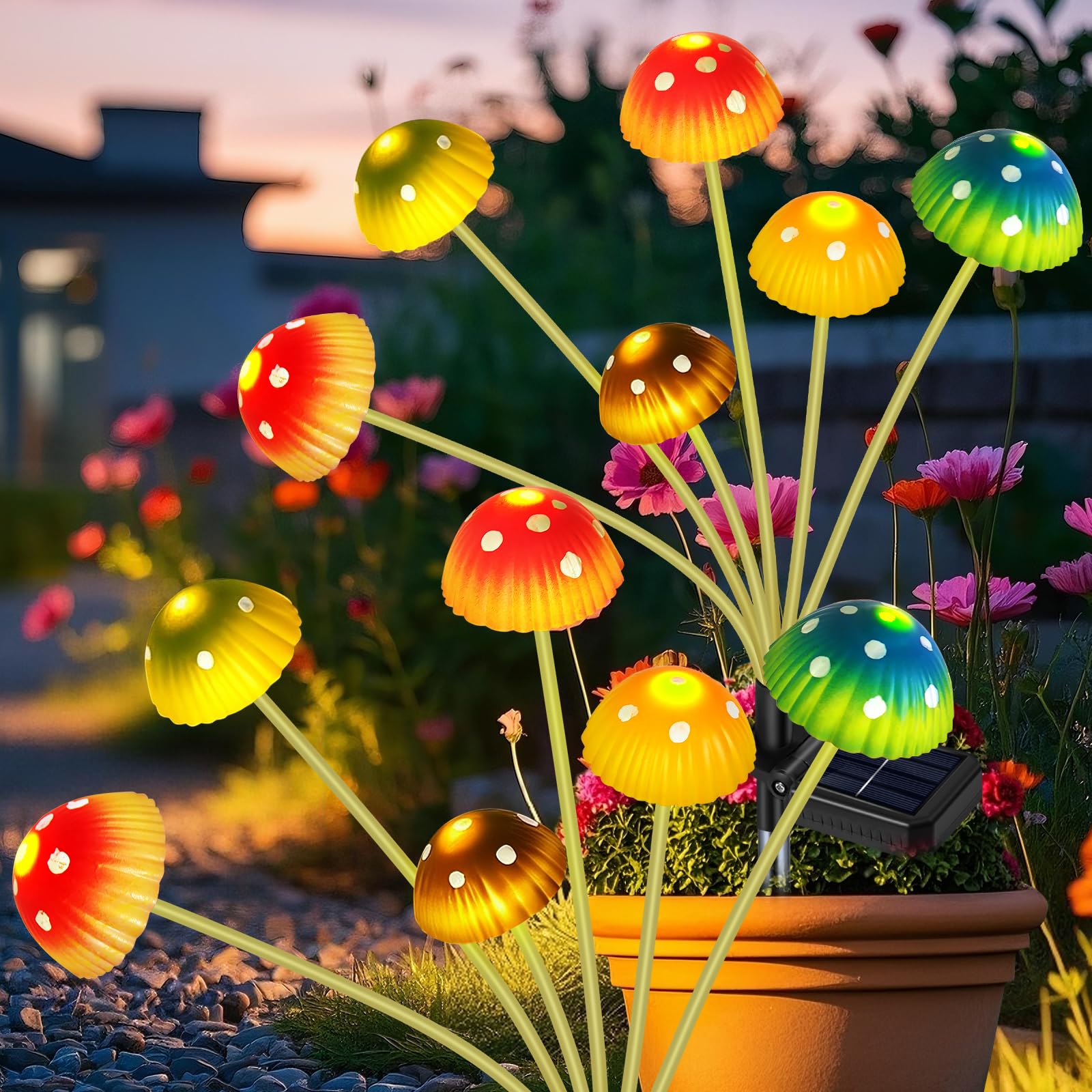 TEDOF 2 Pack 12 LED Solar Mushroom Lights for Outside Outdoor Decor