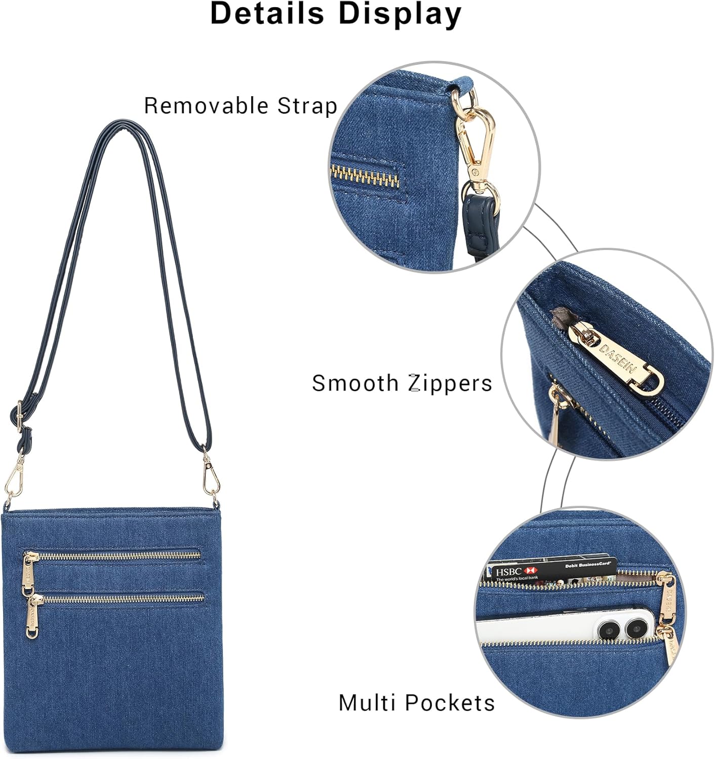 Dasein Women Small Crossbody Bag Lightweight Shoulder Purses Multi Zipper Pockets Phone Purse Handbag - Image 6
