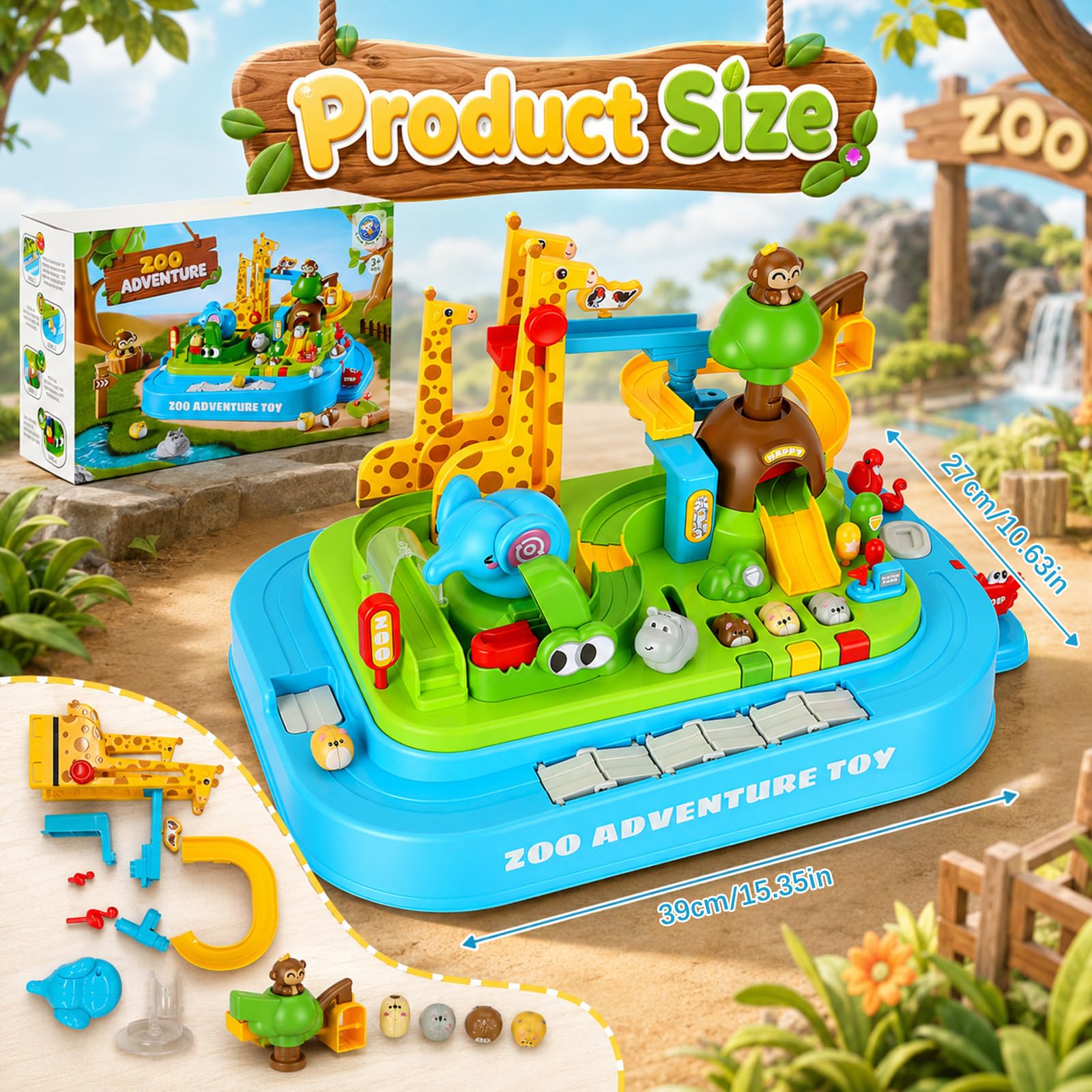 Juego de coches de aventura en pista de carreras de automóviles: vehículos magnéticos para hámsters – 20 etapas de aventura de parque de animales sin baterías, juguete educativo mecánico STEM para