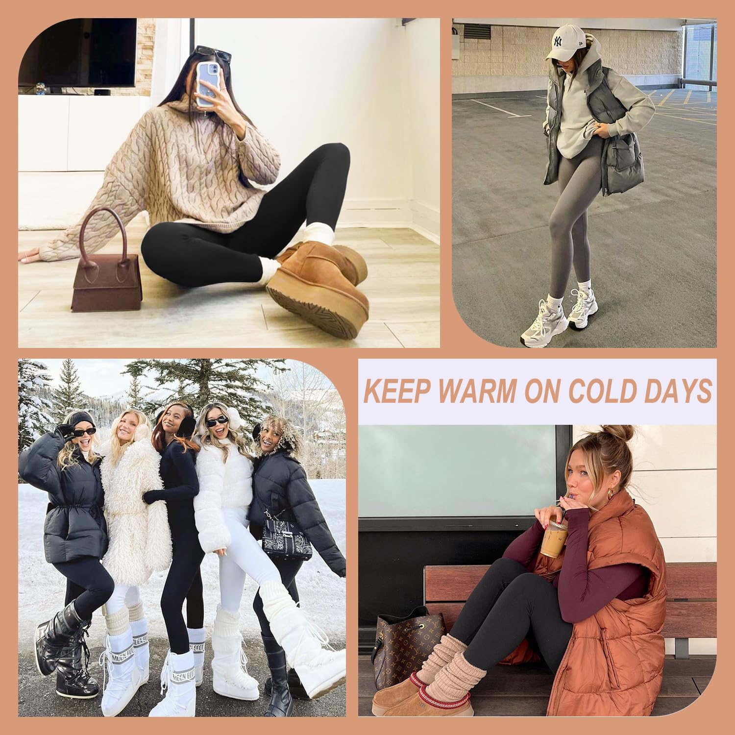 FULLSOFT 4 Pack Fleece Lined Leggings with Pockets for Women High Waisted Thermal Winter Warm Yoga Pants for Workout Running - Image 5