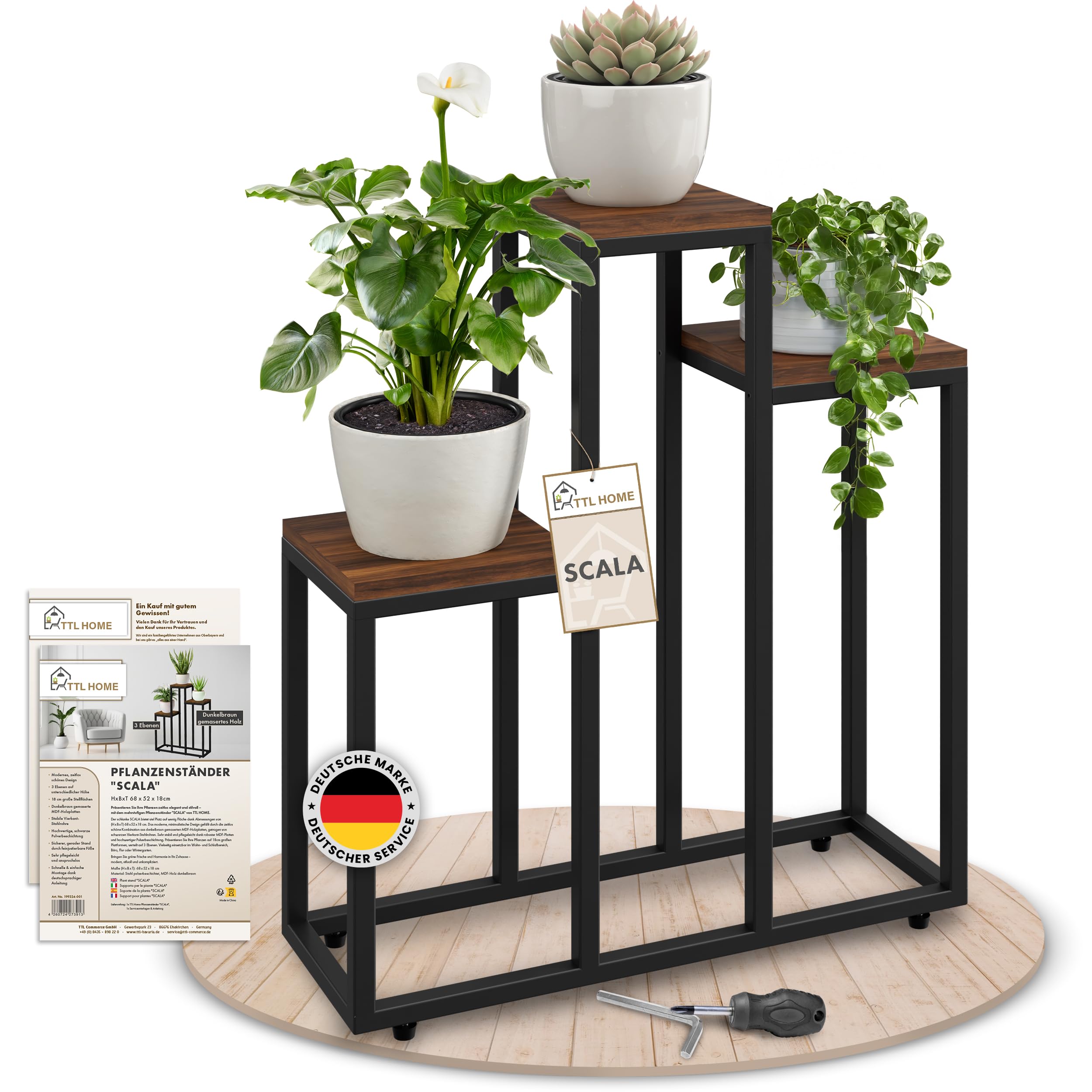 Blumenständer SCALA 3 Ebenen - 68 cm hoch schwarz Metall Deko