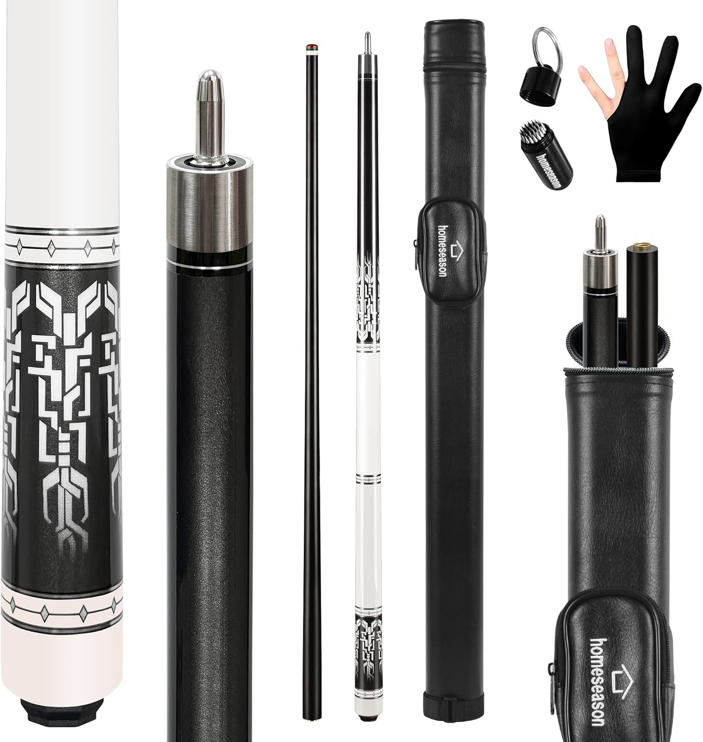 HomeSeason Fiberglass Pool Cue 58" Professional Pool Stick 12.7mm 4-Layer Tip Low Deflection Cue Stick, 3 * 8/8Joint Pin, Ultra-Smooth, Billiard Cue Sticks
