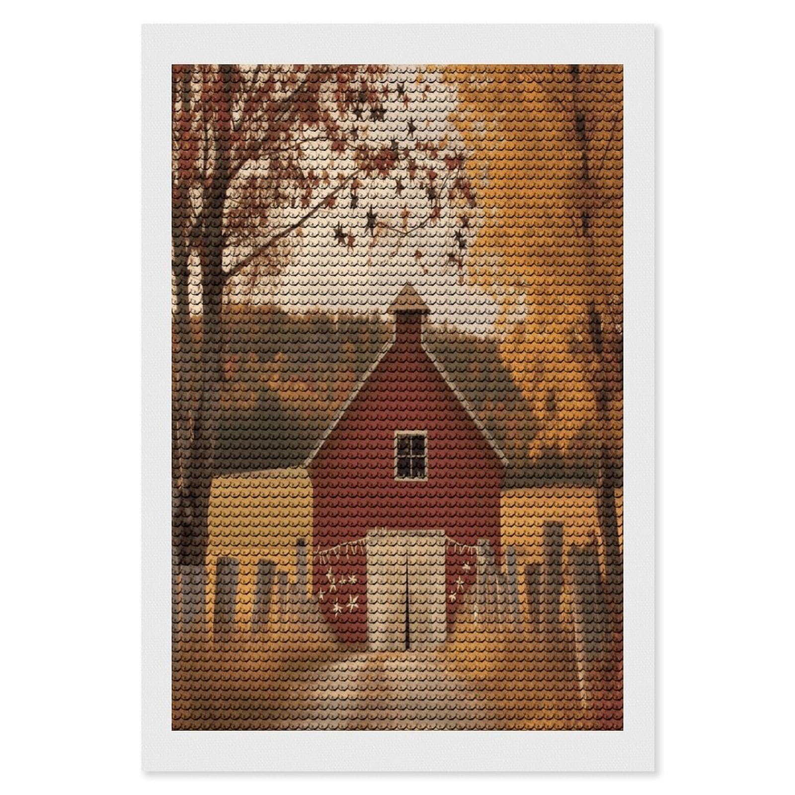 FekiLoot Fall Country Barn Diamond Art Kits for Adults Diamond Painting Kits for Beginners DIY Diamond Art Kits Round Full Drill Diamond Dot Gem Painting for Home Wall Decor Gift 8"x12"