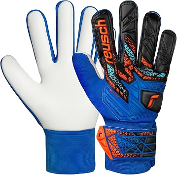 Reusch Attrakt Starter Solid Goalie Gloves, Soccer Goalkeeper Gloves, Breathable, Durable, for Artificial Grass & Hard Surfaces, Adult Unisex, Blue & Orange