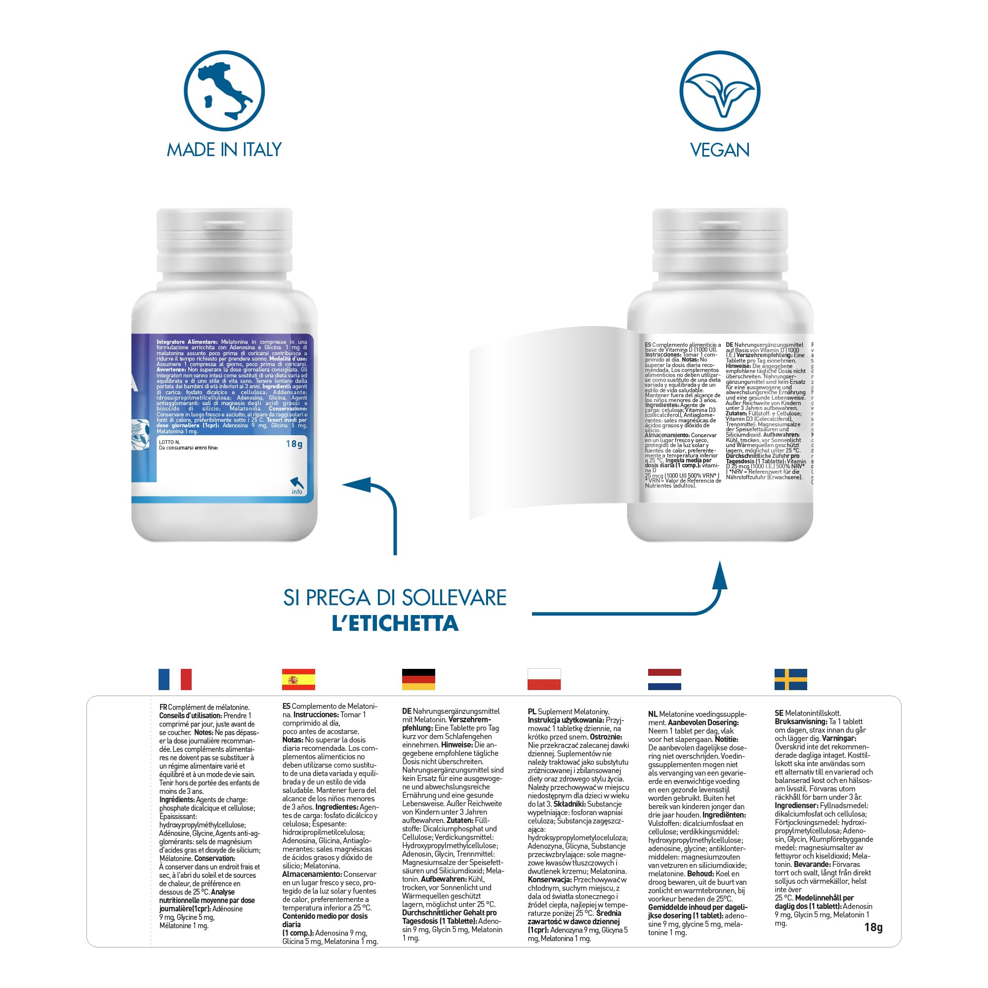 AMAVIT Melatonina per Sonno 1mg 90 Compresse [Fornitura per 3 Mesi] MADE IN ITALY Integratore Alimentare con Melatonina Adenosina Glicina | Alternativa ai sonniferi | Senza glutine e lattosio